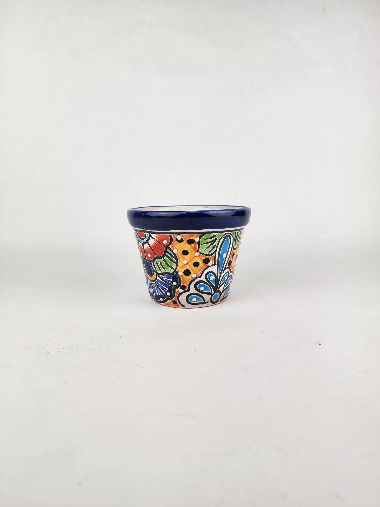 Blue Rim Talavera Ceramic Planter 6" | Decorative Flower Pot