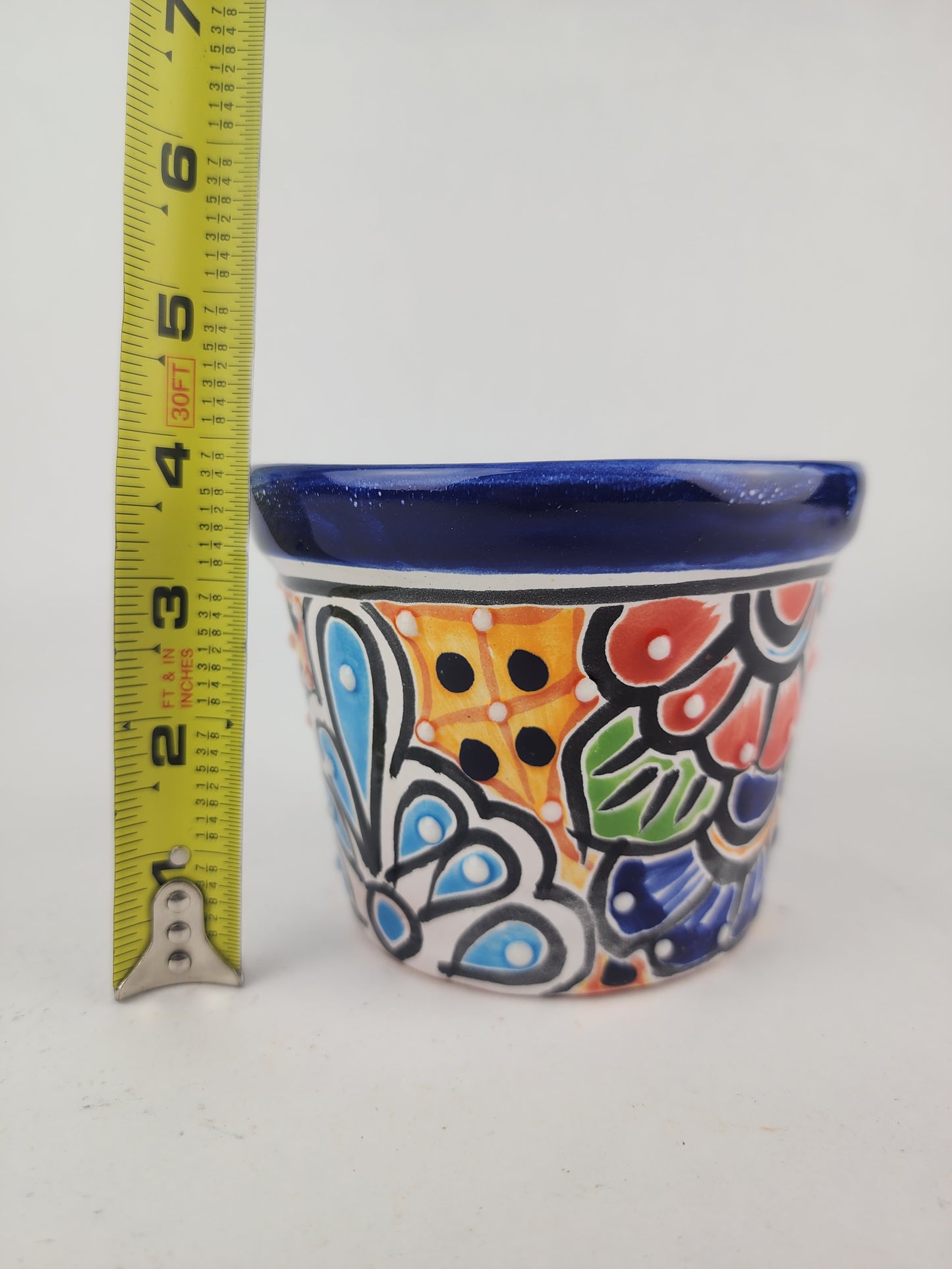 Blue Rim Talavera Ceramic Planter 5" | Succulent Planter
