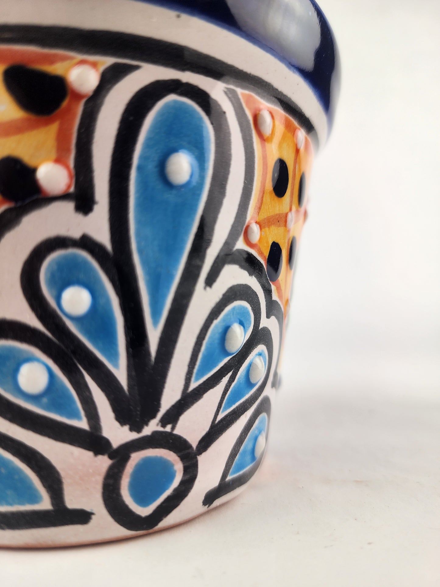 Blue Rim Talavera Ceramic Planter 5" | Succulent Planter