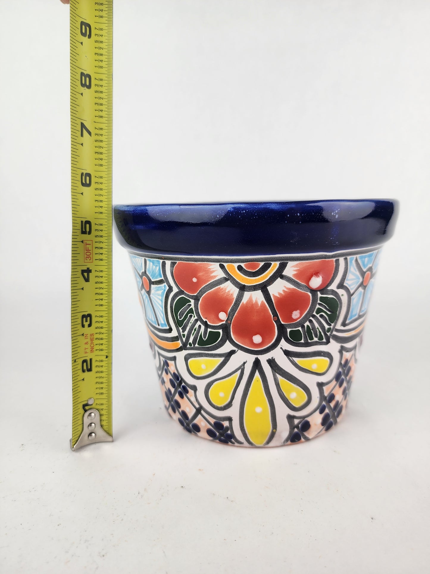 Blue Rim Talavera Ceramic Planter 7" | Indoor & Outdoor Planter