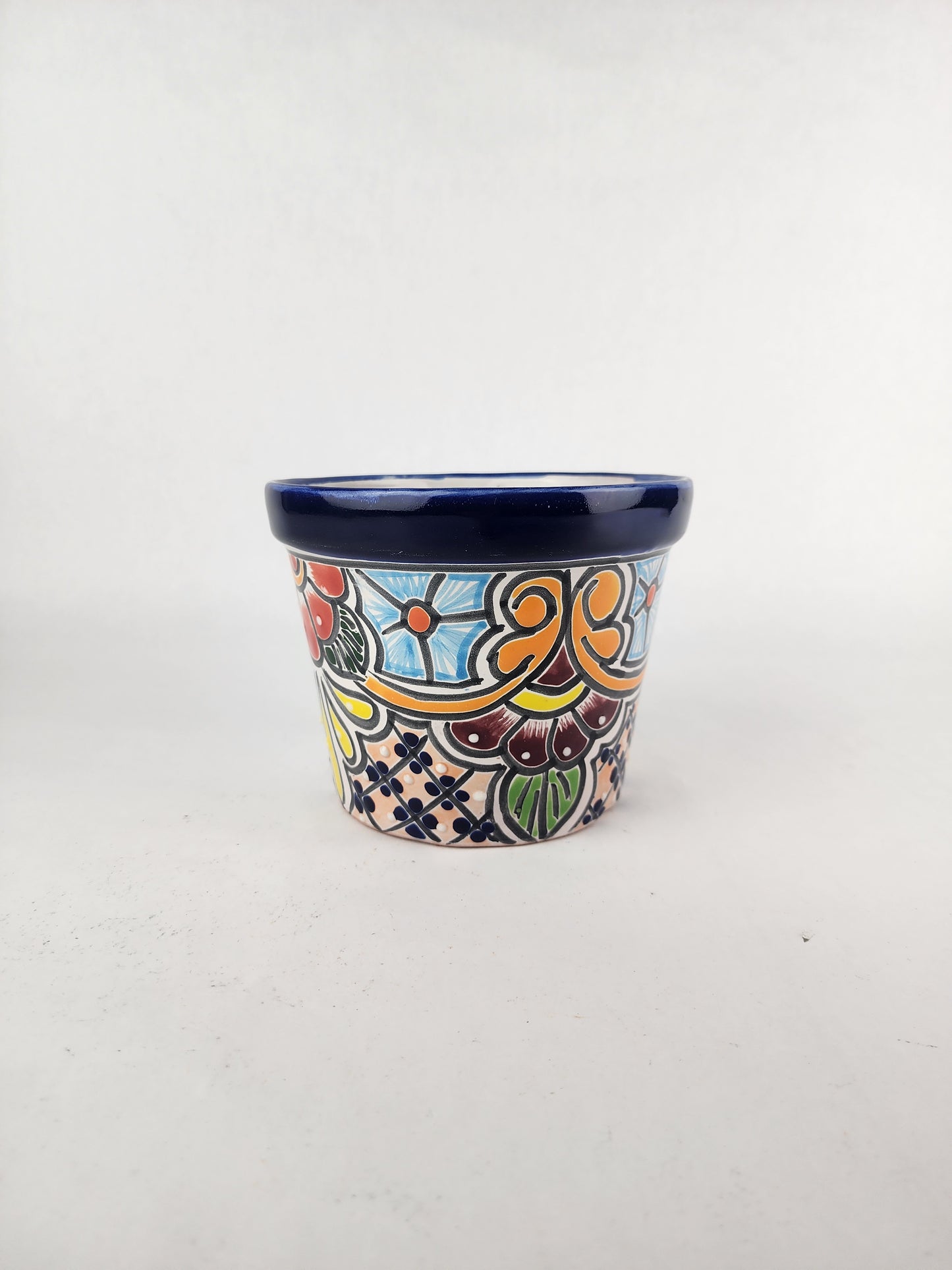 Blue Rim Talavera Ceramic Planter 7" | Indoor & Outdoor Planter