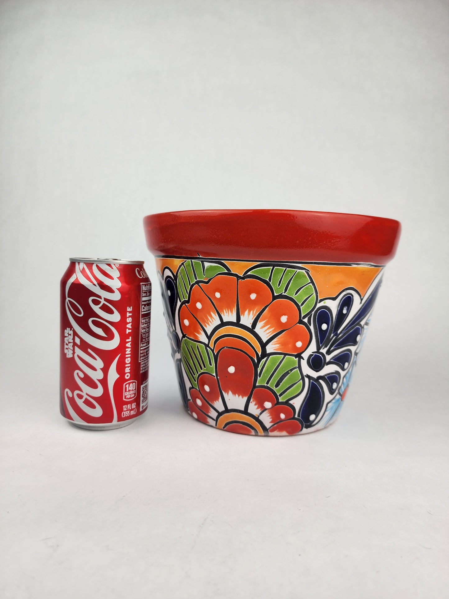 Red Rim Talavera-Style Ceramic Planter 8" | Statement Plant Pot
