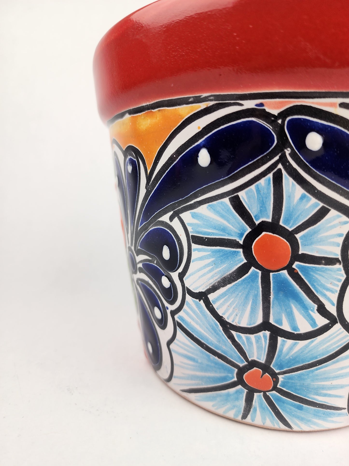 Red Rim Talavera-Style Ceramic Planter 8" | Statement Plant Pot