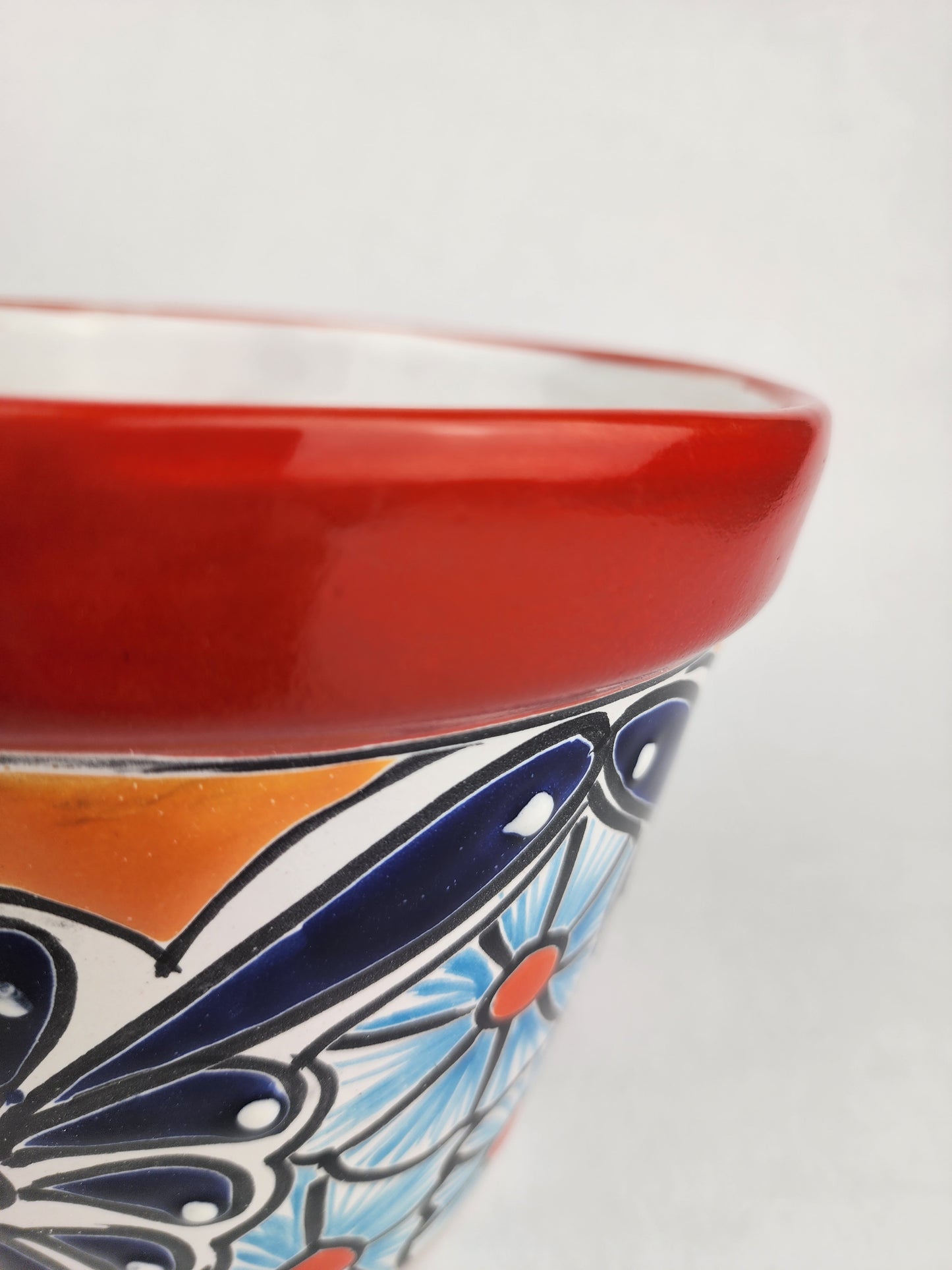 Red Rim Talavera-Style Ceramic Planter 8" | Statement Plant Pot