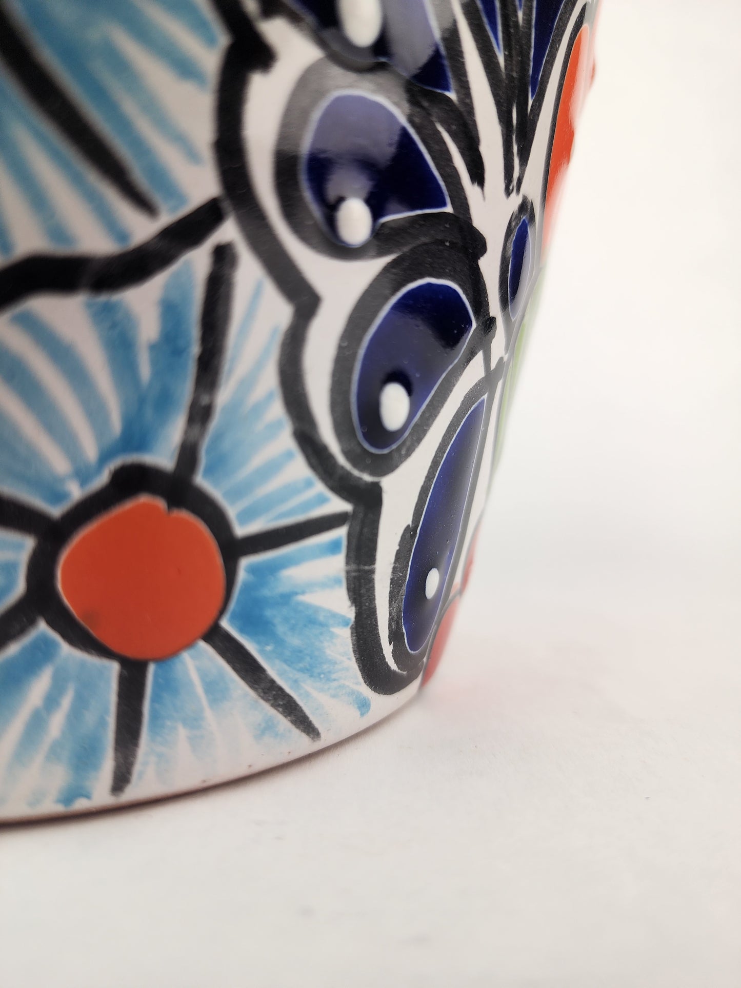 Red Rim Talavera-Style Ceramic Planter 8" | Statement Plant Pot