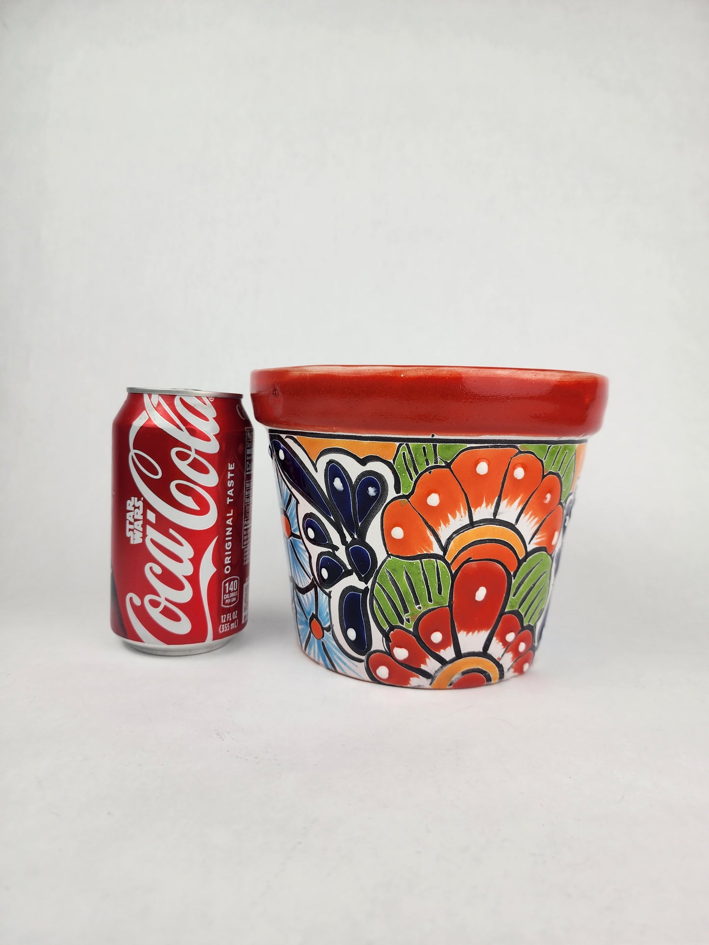Red Rim Talavera-Style Ceramic Planter 7" | Floral Houseplant Pot