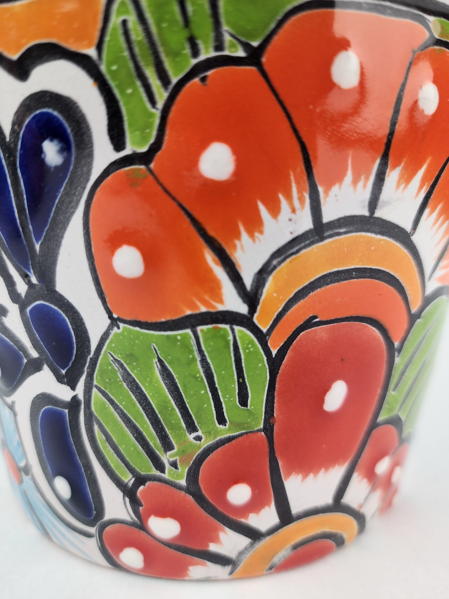 Red Rim Talavera-Style Ceramic Planter 7" | Floral Houseplant Pot