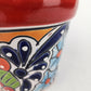 Red Rim Talavera-Style Ceramic Planter 7" | Floral Houseplant Pot