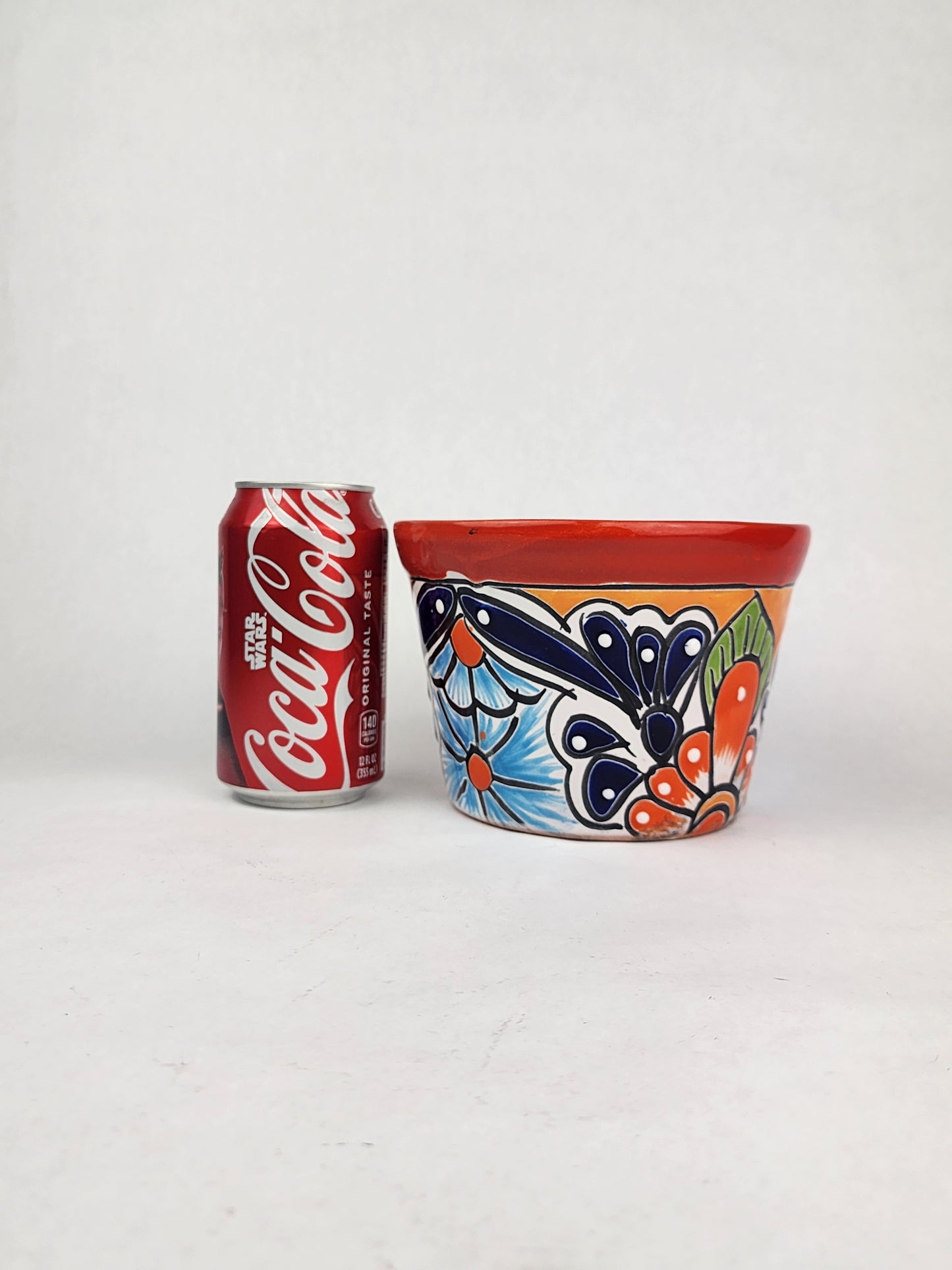 Red Rim Talavera-Style Ceramic Planter 6" | Floral Houseplant Pot