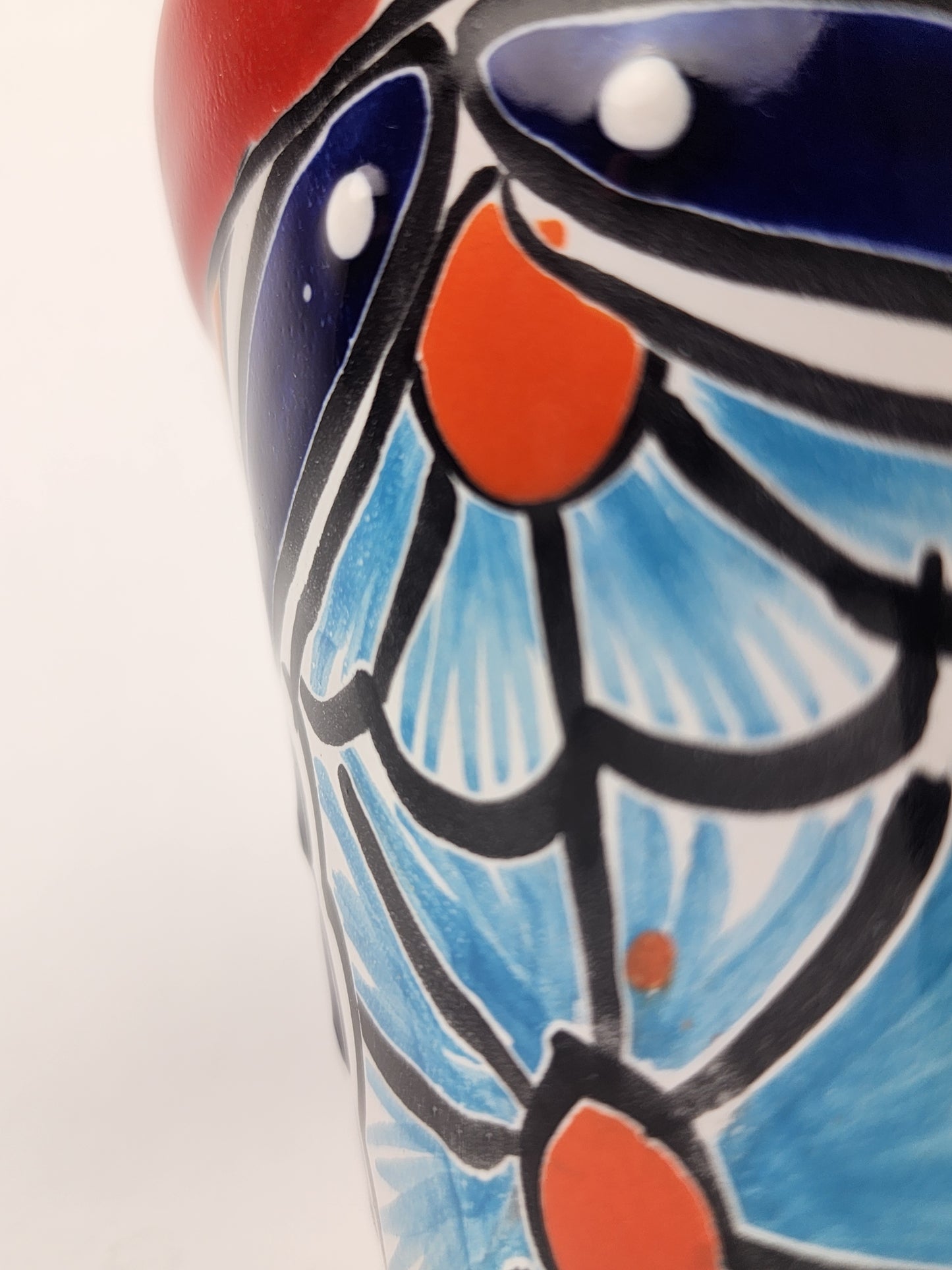 Red Rim Talavera-Style Ceramic Planter 6" | Floral Houseplant Pot
