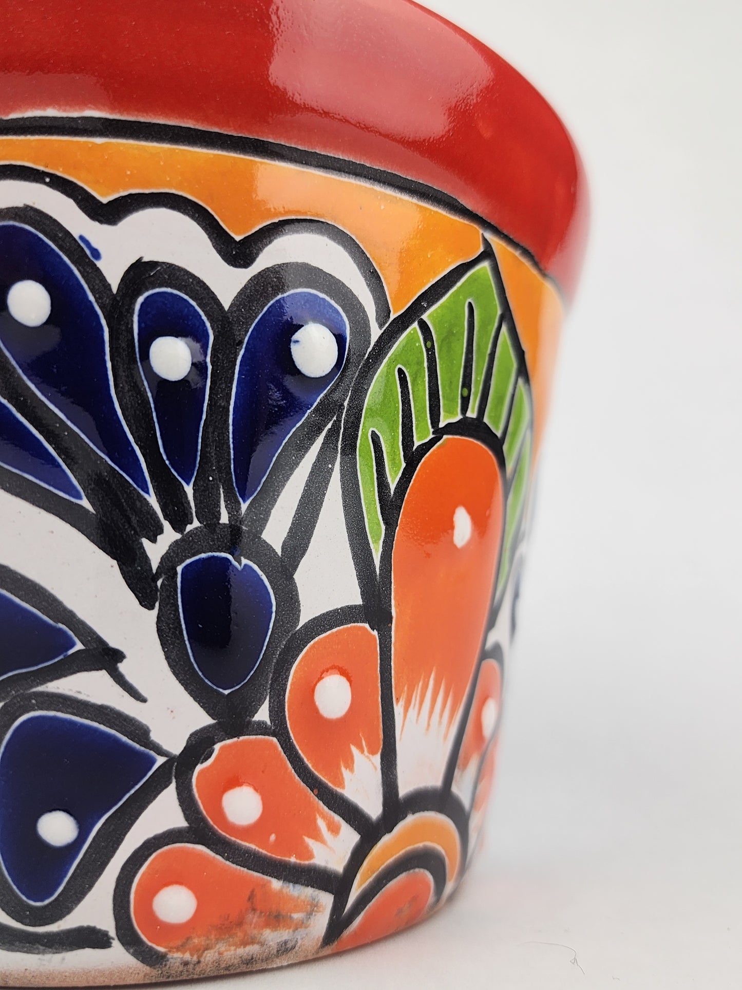 Red Rim Talavera-Style Ceramic Planter 6" | Floral Houseplant Pot