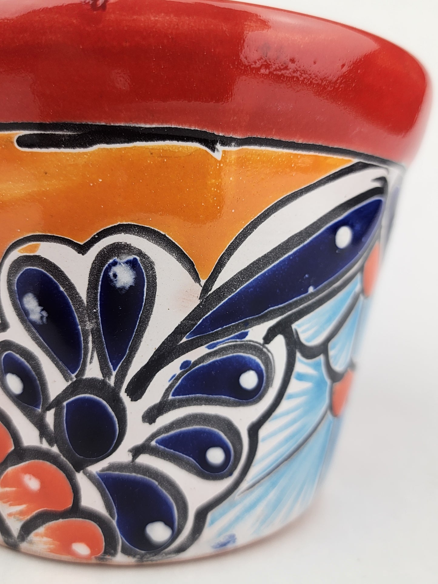Red Rim Talavera-Style Ceramic Planter 6" | Floral Houseplant Pot