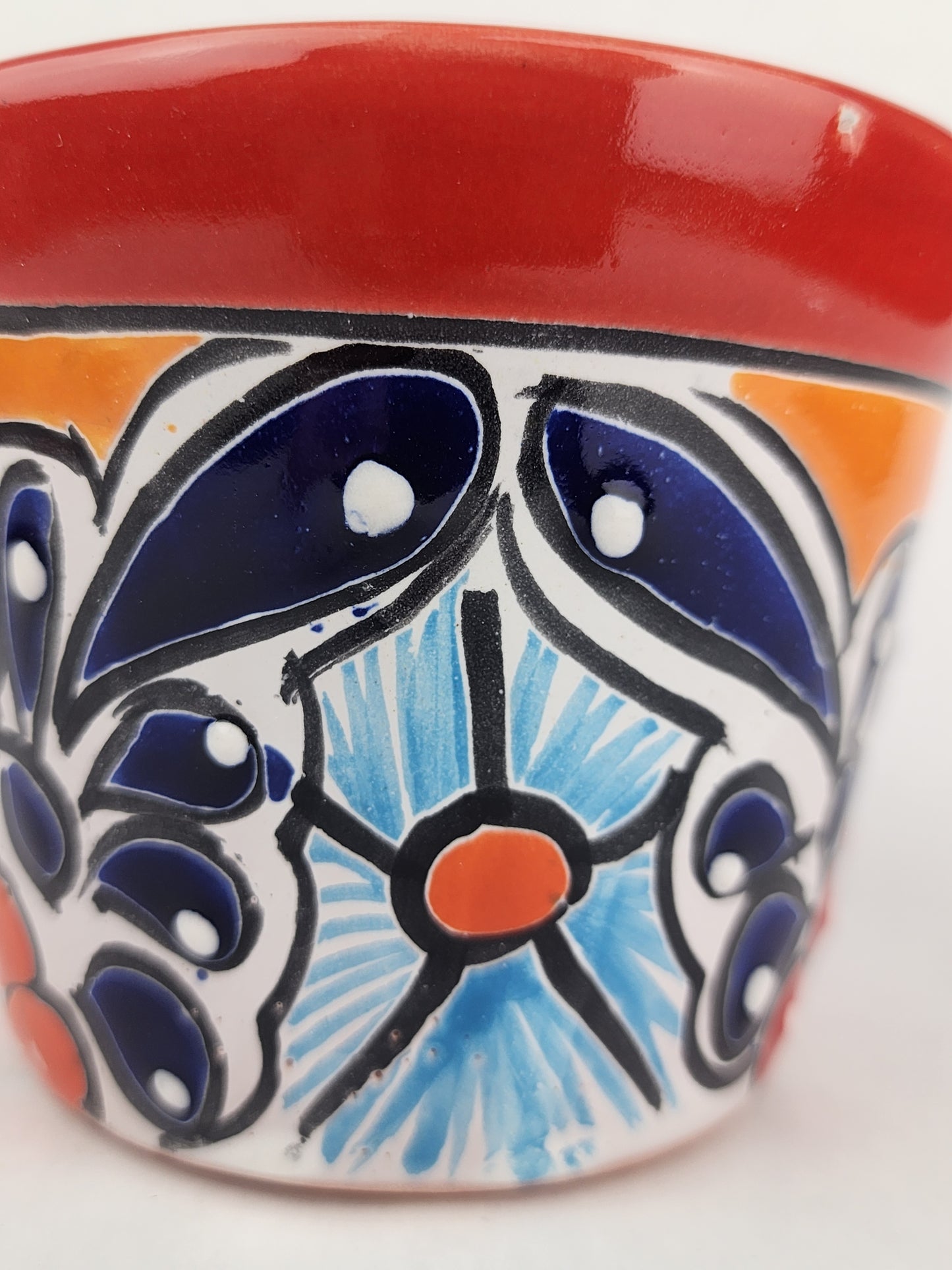 Red Rim Talavera-Style Ceramic Planter 5" | Small Indoor Plant Pot