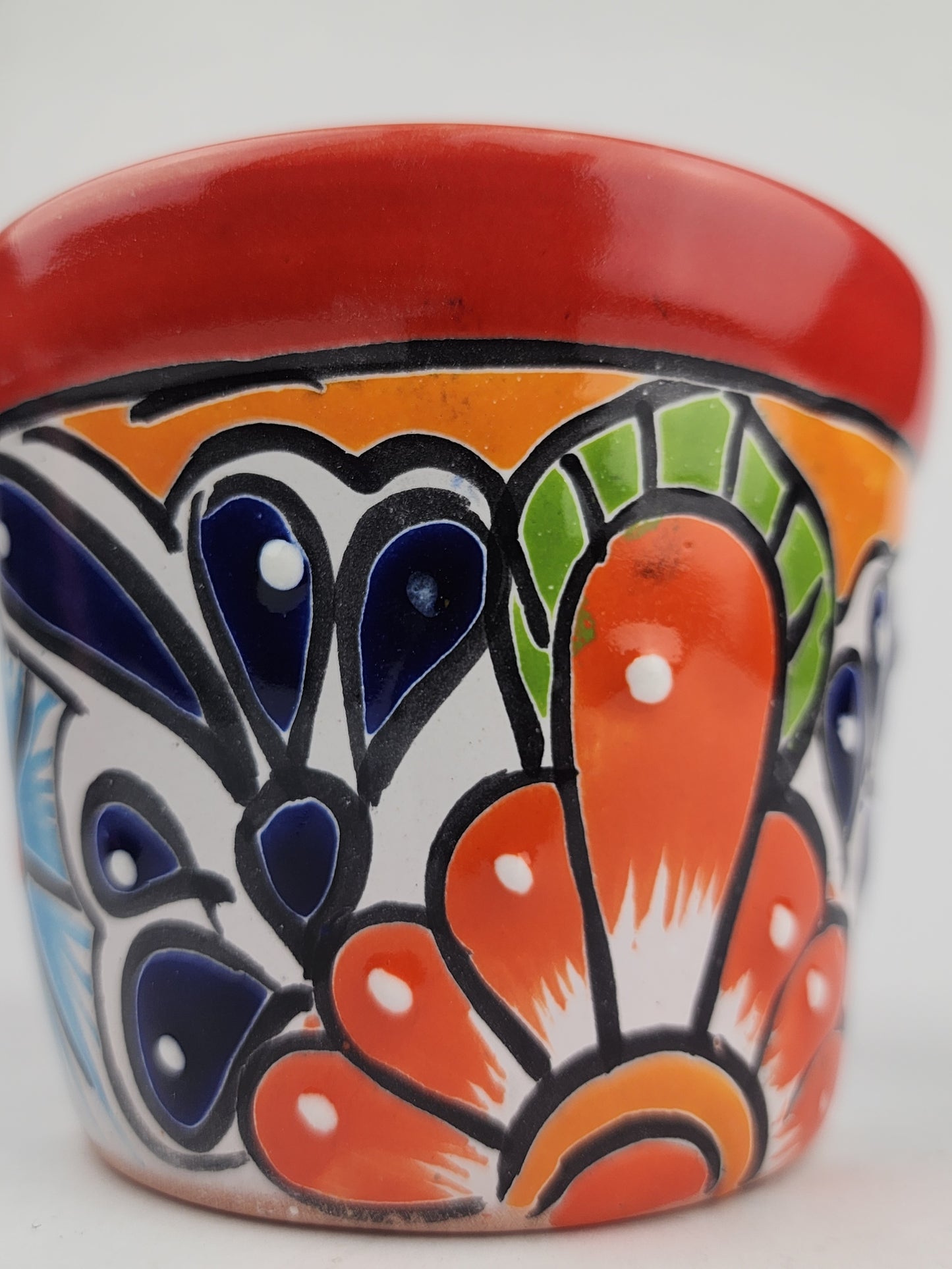 Red Rim Talavera-Style Ceramic Planter 5" | Small Indoor Plant Pot