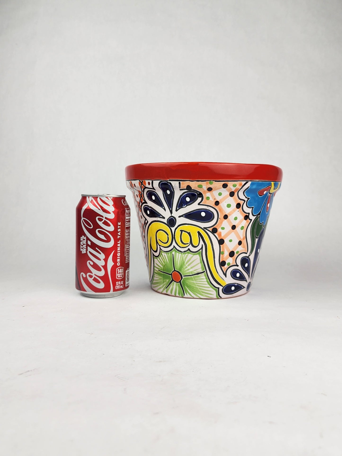 Red Rim Talavera-Style Ceramic Planter 8" | Indoor Plant Pot