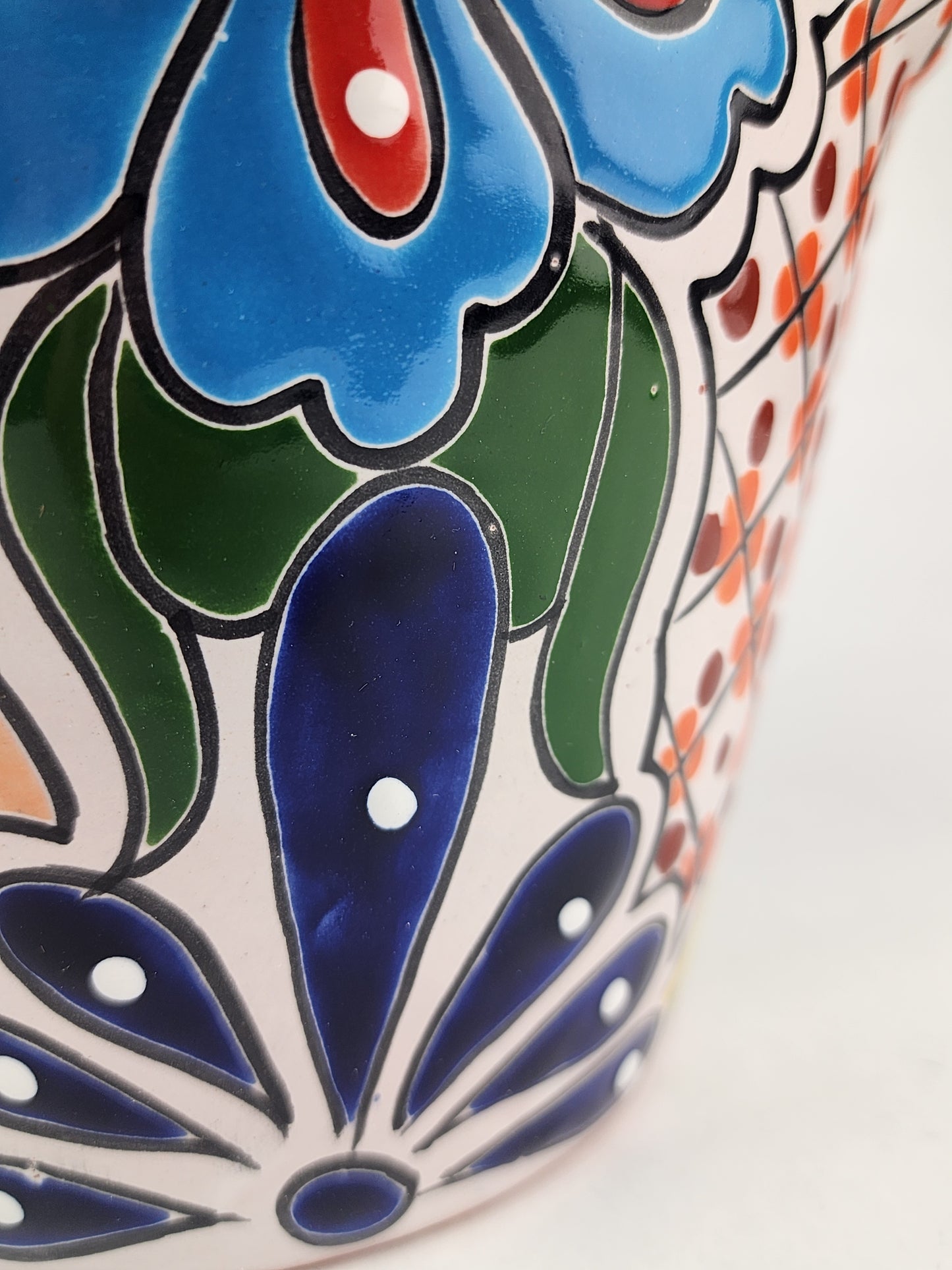 Red Rim Talavera-Style Ceramic Planter 8" | Indoor Plant Pot