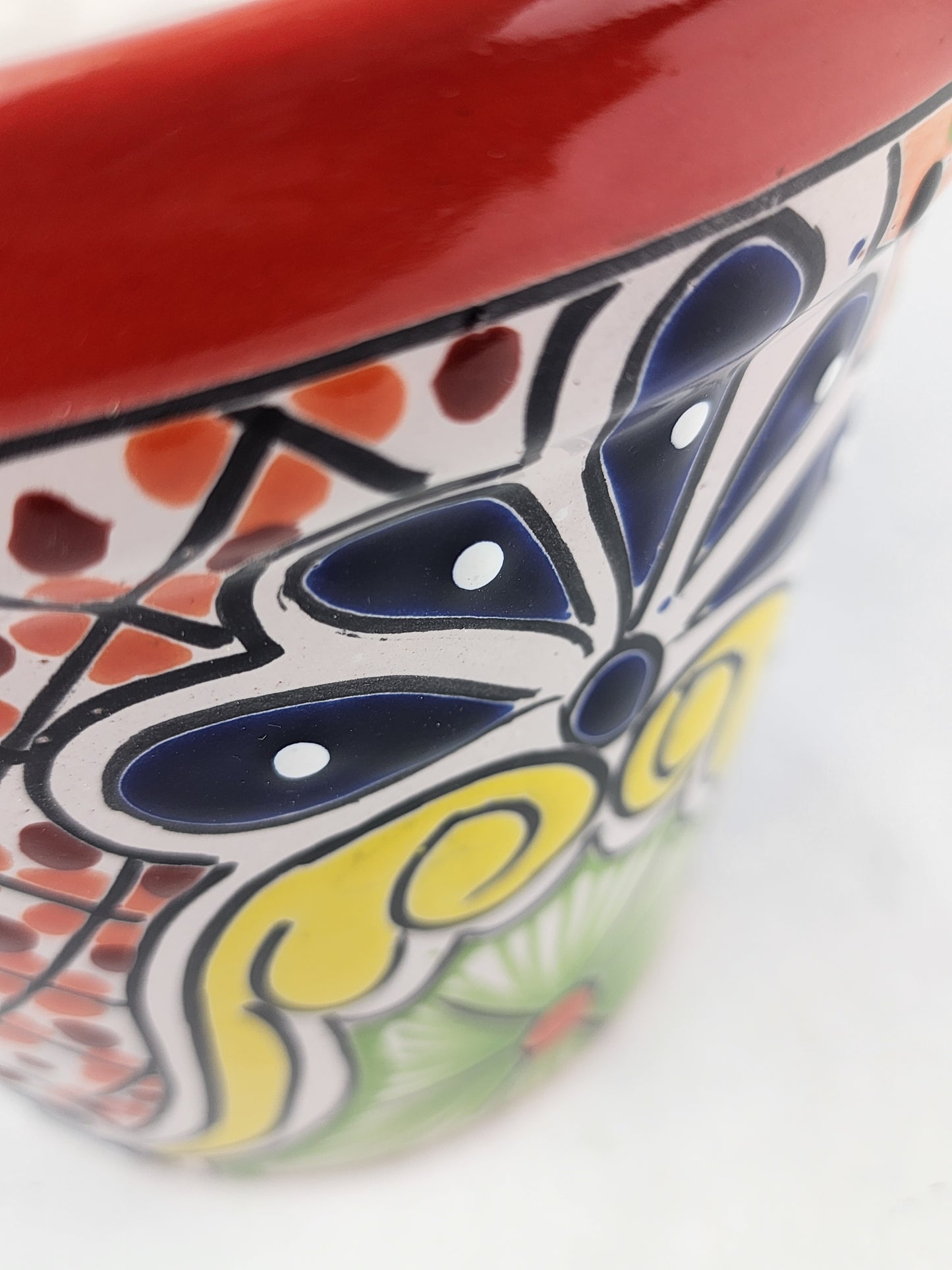 Red Rim Talavera-Style Ceramic Planter 8" | Indoor Plant Pot