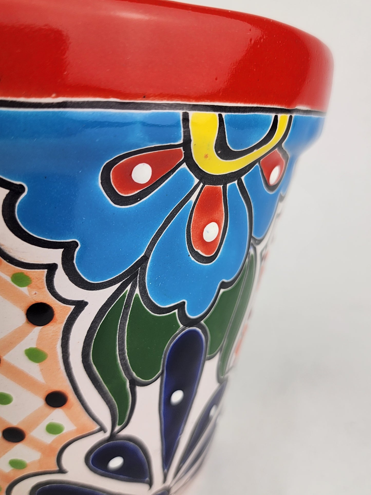 Red Rim Talavera-Style Ceramic Planter 8" | Indoor Plant Pot