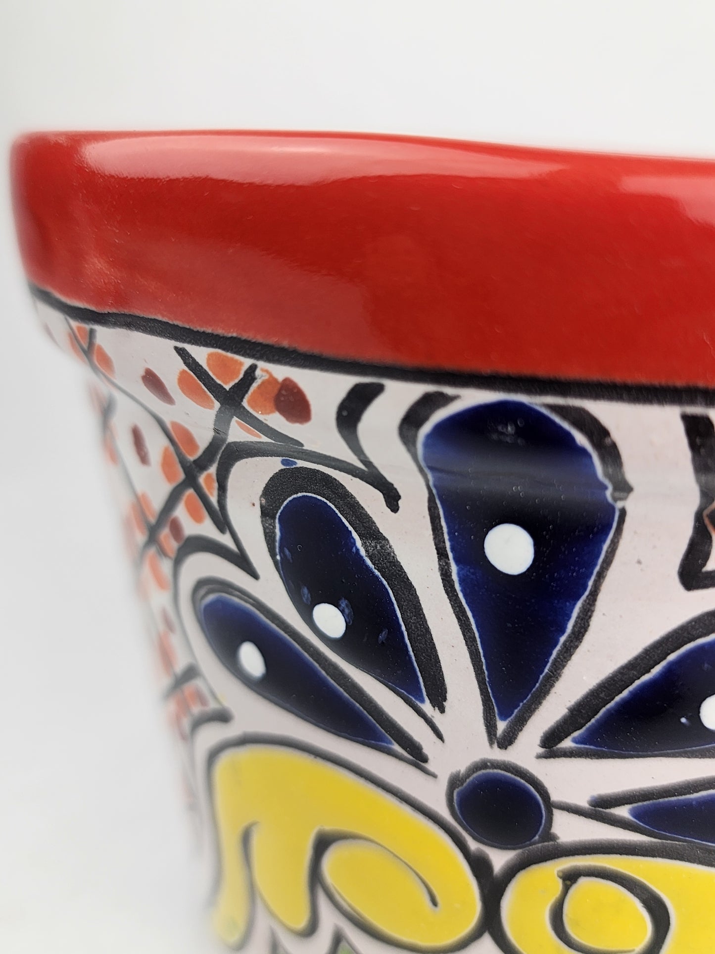 Red Rim Talavera-Style Ceramic Planter 7" | Indoor Plant Pot