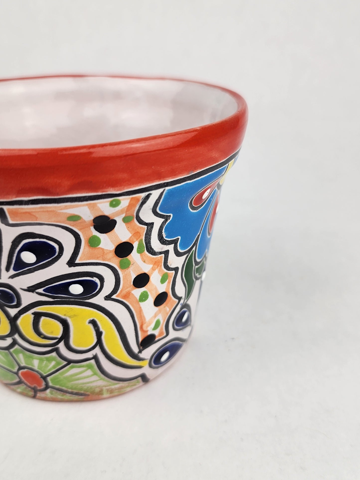 Red Rim Talavera-Style Ceramic Planter 5" | Succulent Plant Pot