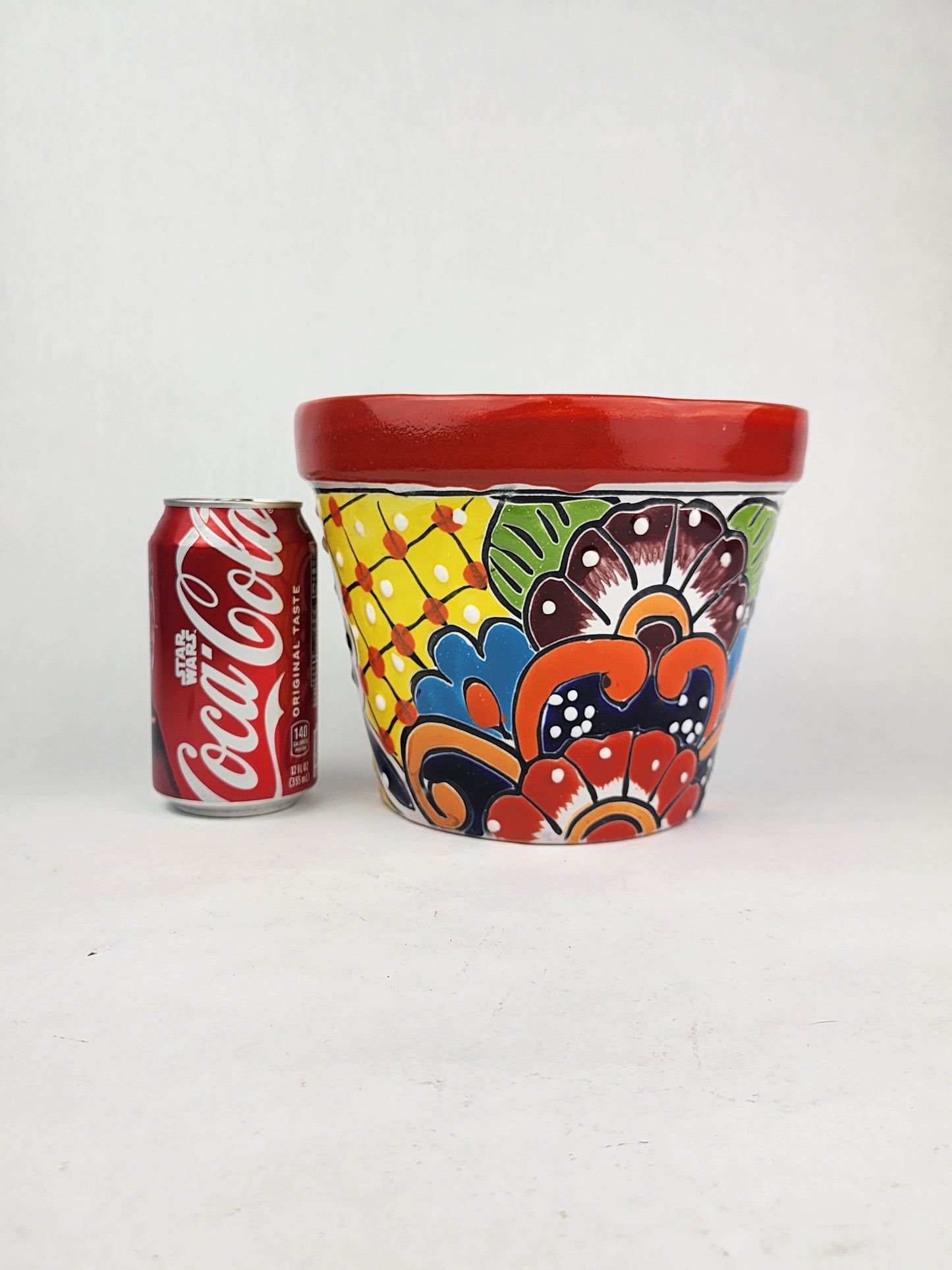 Red Rim Talavera-Style Ceramic Planter 8" | Decorative Flower Pot