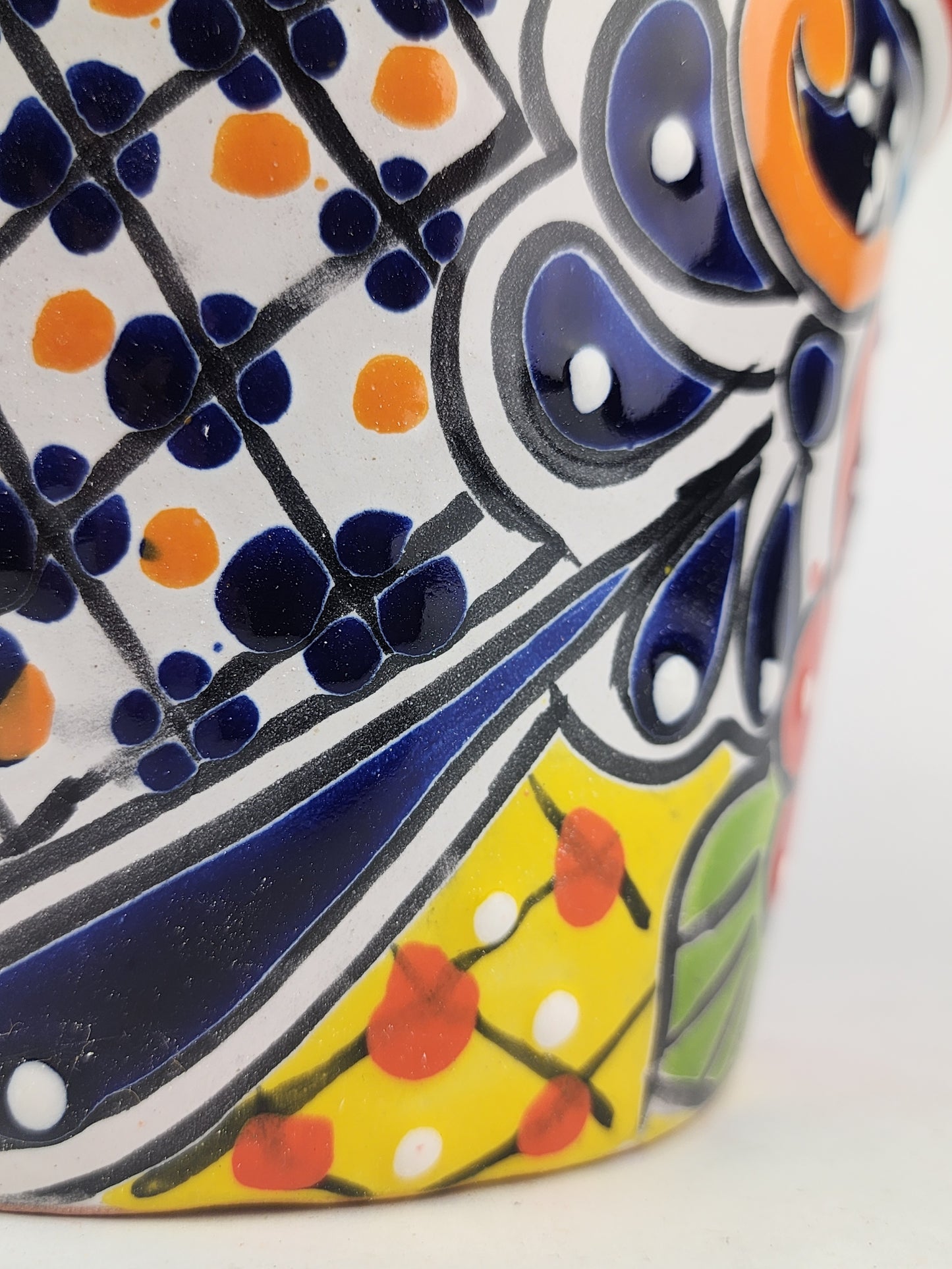 Red Rim Talavera-Style Ceramic Planter 8" | Decorative Flower Pot