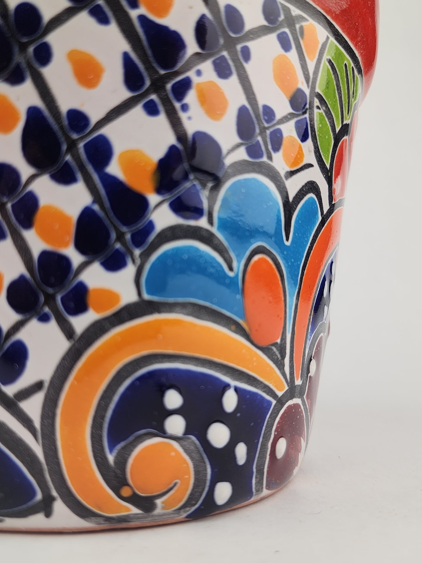 Red Rim Talavera-Style Ceramic Planter 7" | Succulent Plant Pot