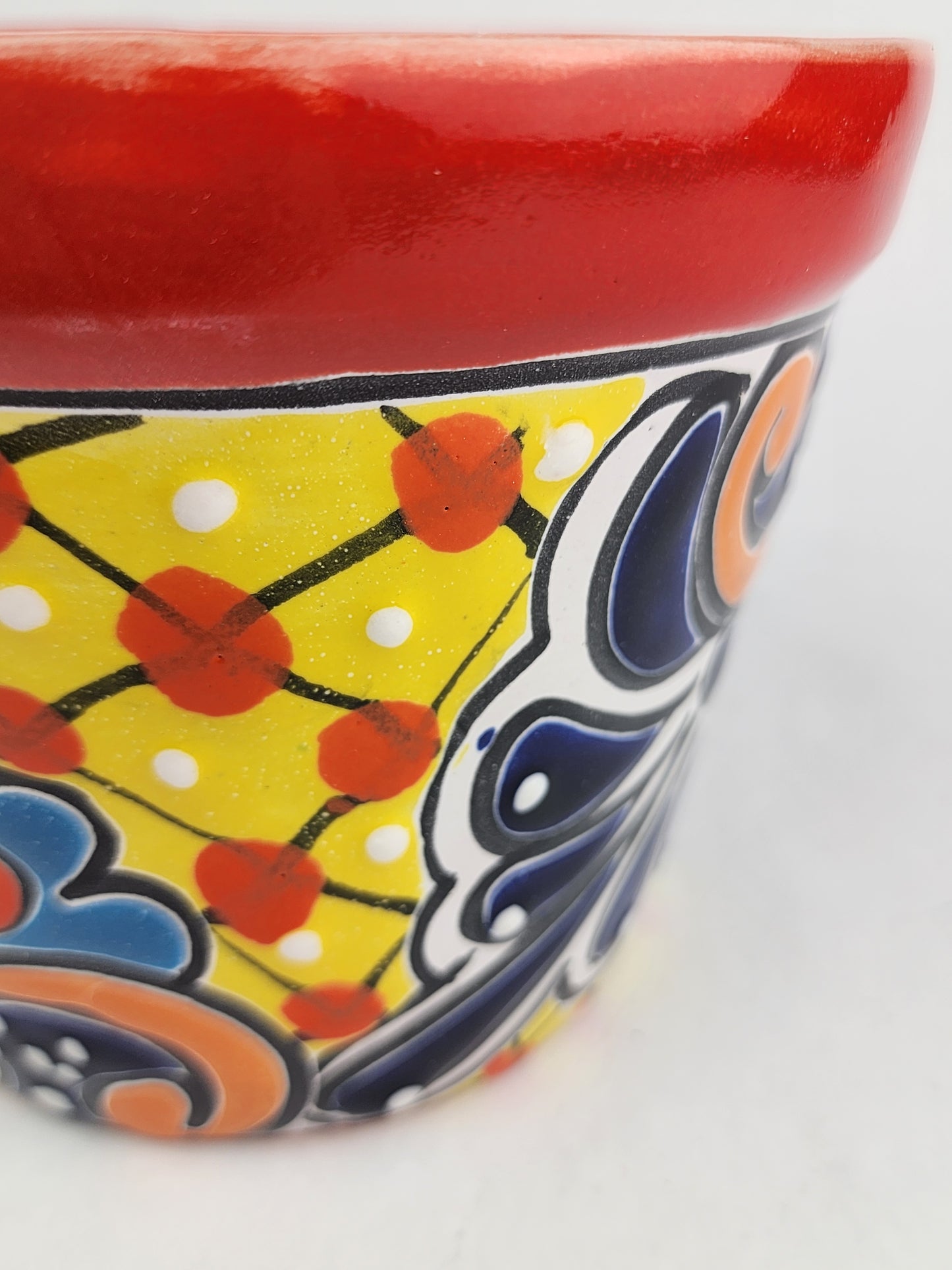 Red Rim Talavera-Style Ceramic Planter 7" | Succulent Plant Pot