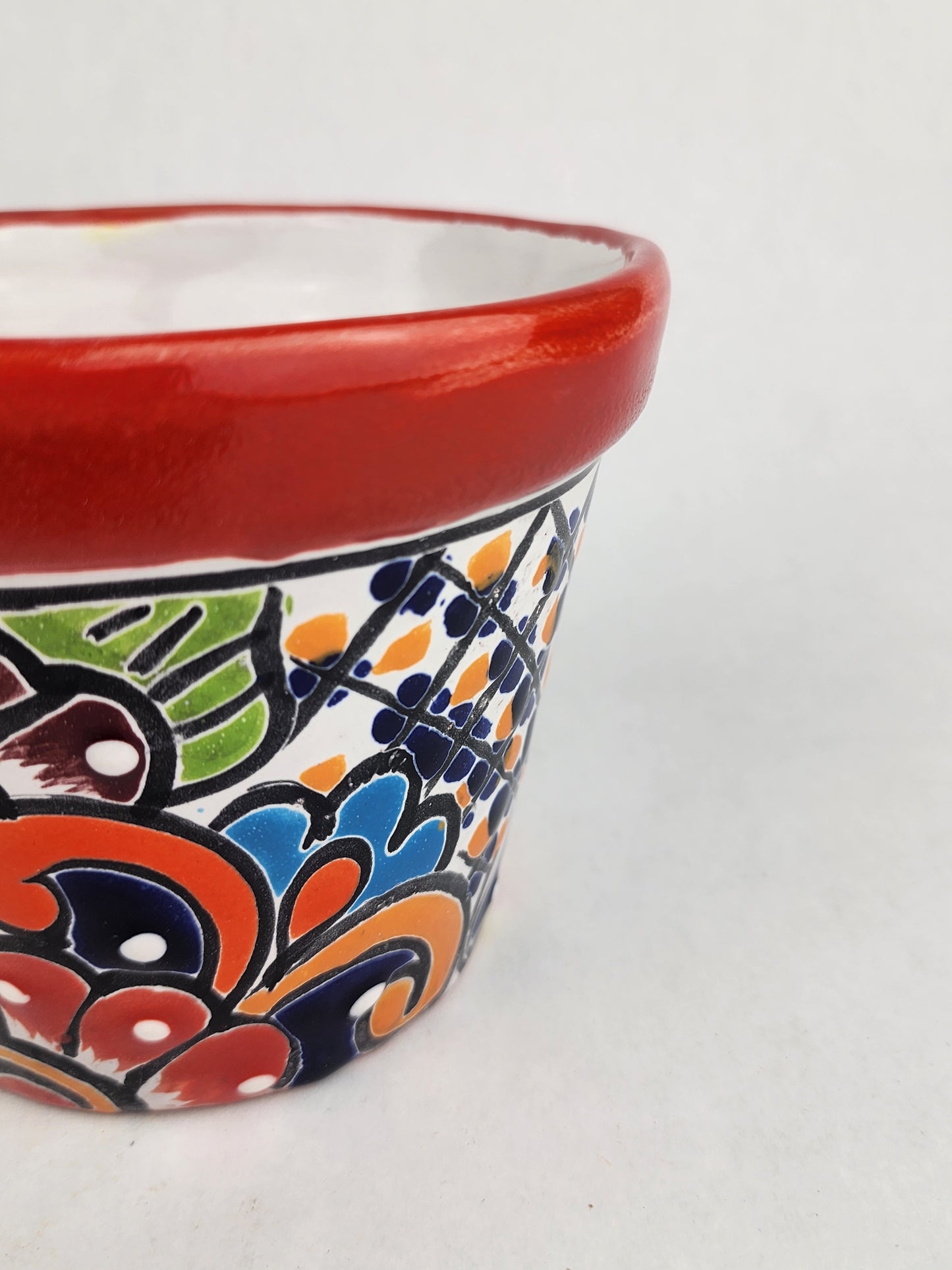 Red Rim Talavera-Style Ceramic Planter 6" | Succulent Plant Pot
