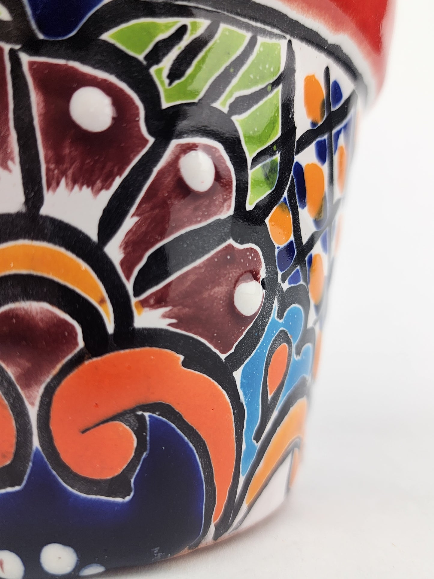 Red Rim Talavera-Style Ceramic Planter 5" | Succulent Plant Pot