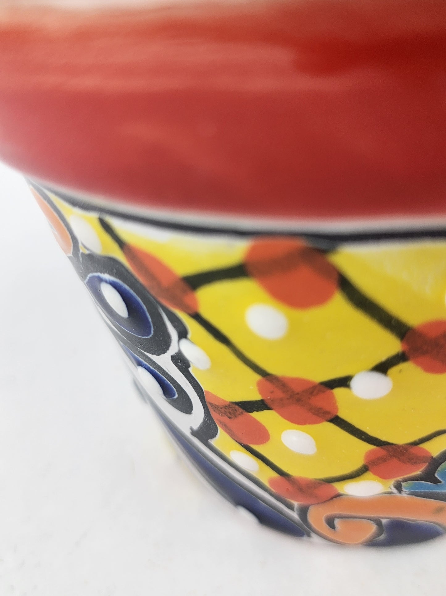 Red Rim Talavera-Style Ceramic Planter 5" | Succulent Plant Pot