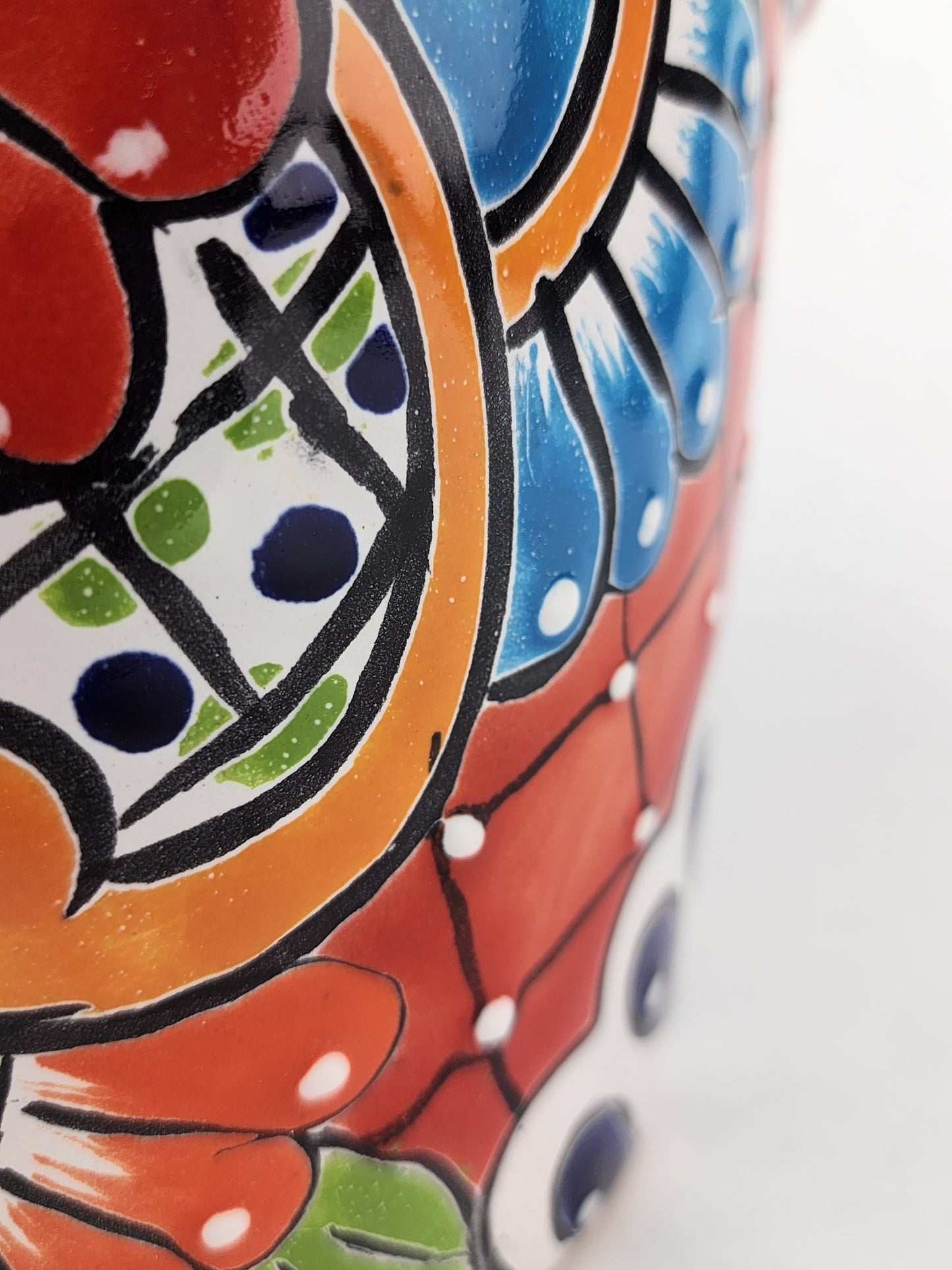 Red Rim Talavera-Style Ceramic Planter 8" | Floral Houseplant Pot