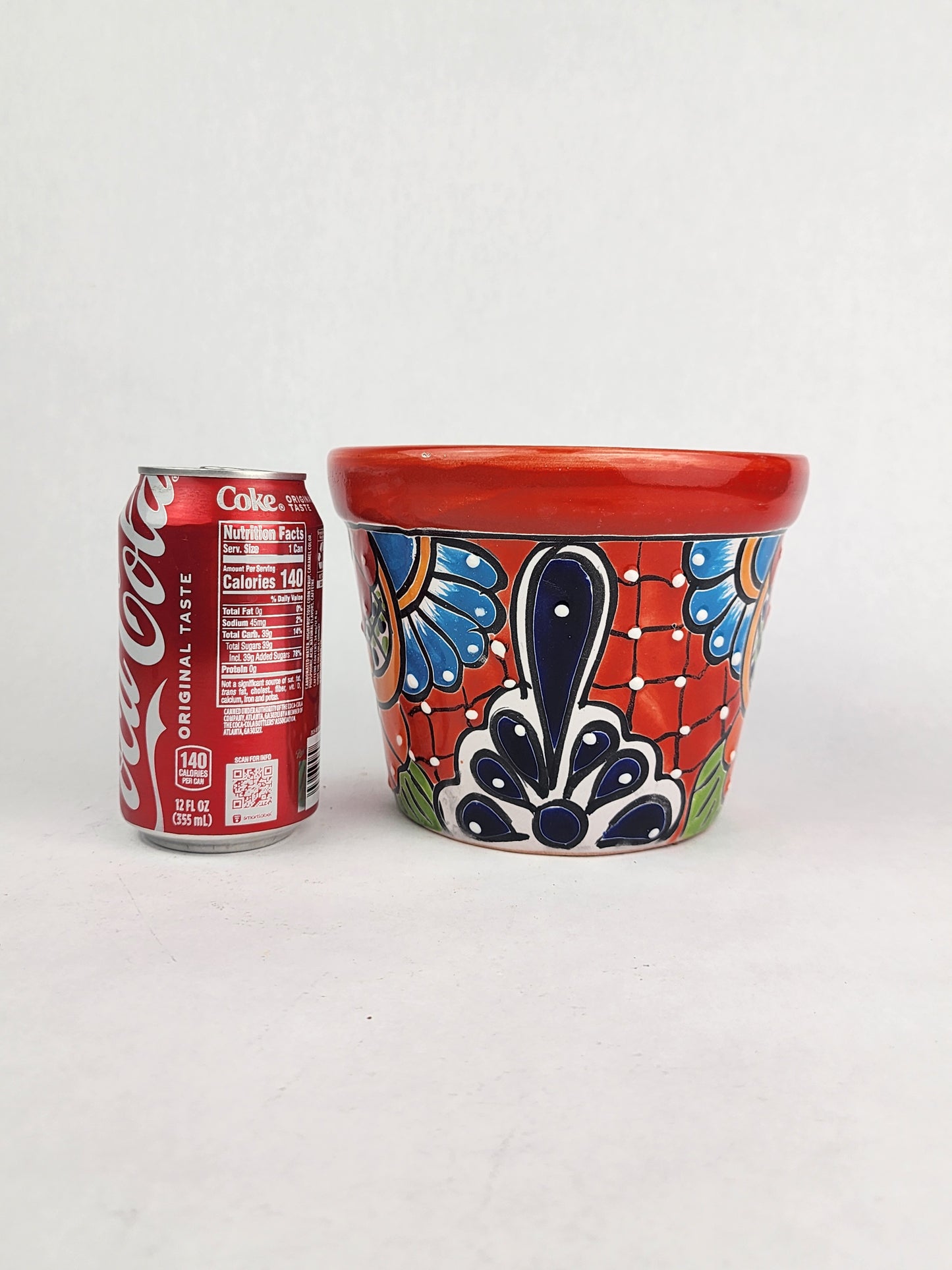 Red Rim Talavera-Style Ceramic Planter 7" | Decorative Flower Pot