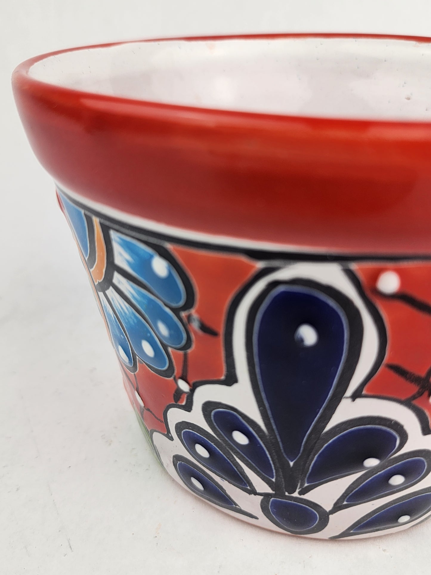 Red Rim Talavera-Style Ceramic Planter 6" | Decorative Flower Pot
