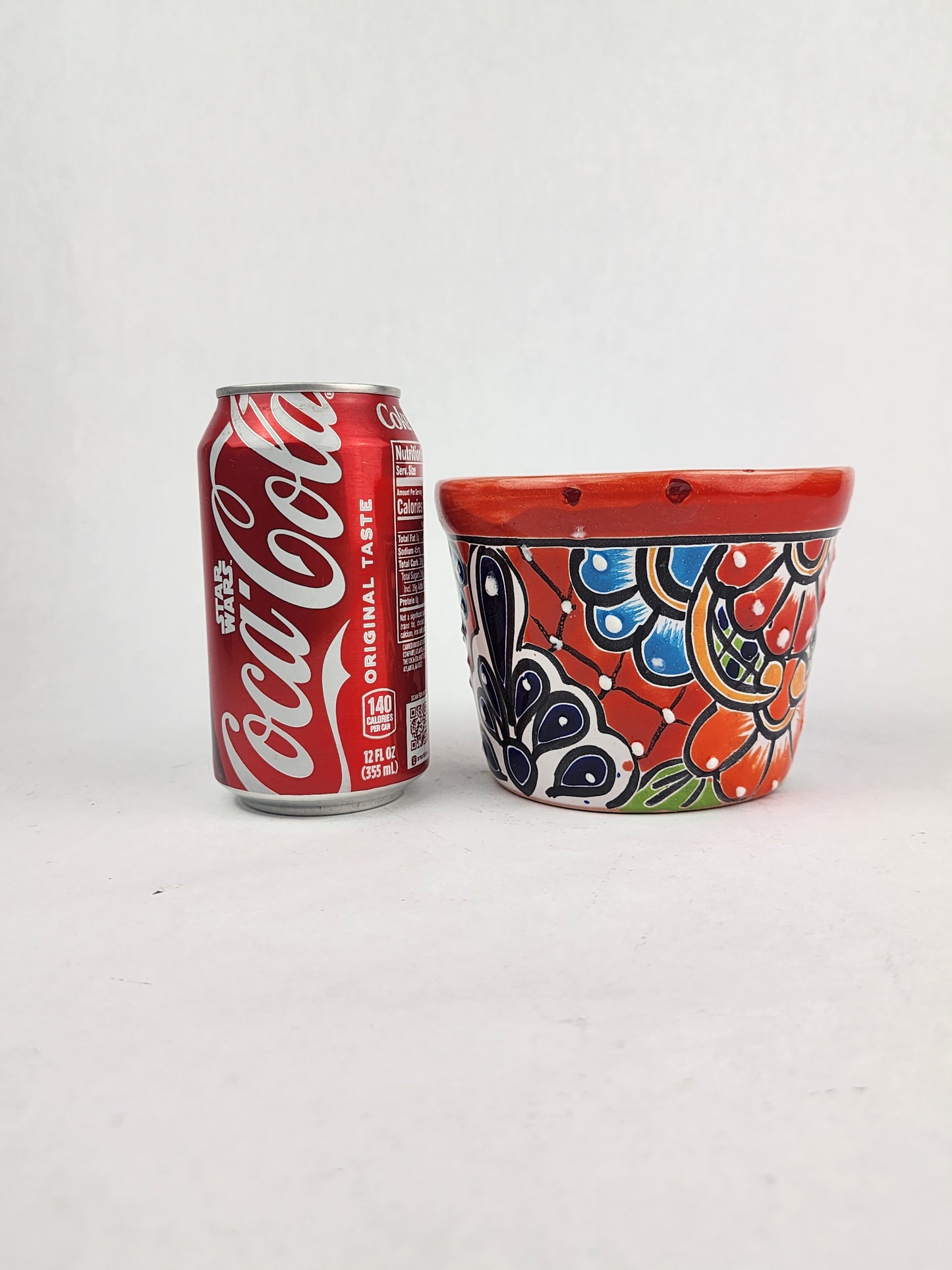 Red Rim Talavera-Style Ceramic Planter 5" | Small Indoor Plant Pot