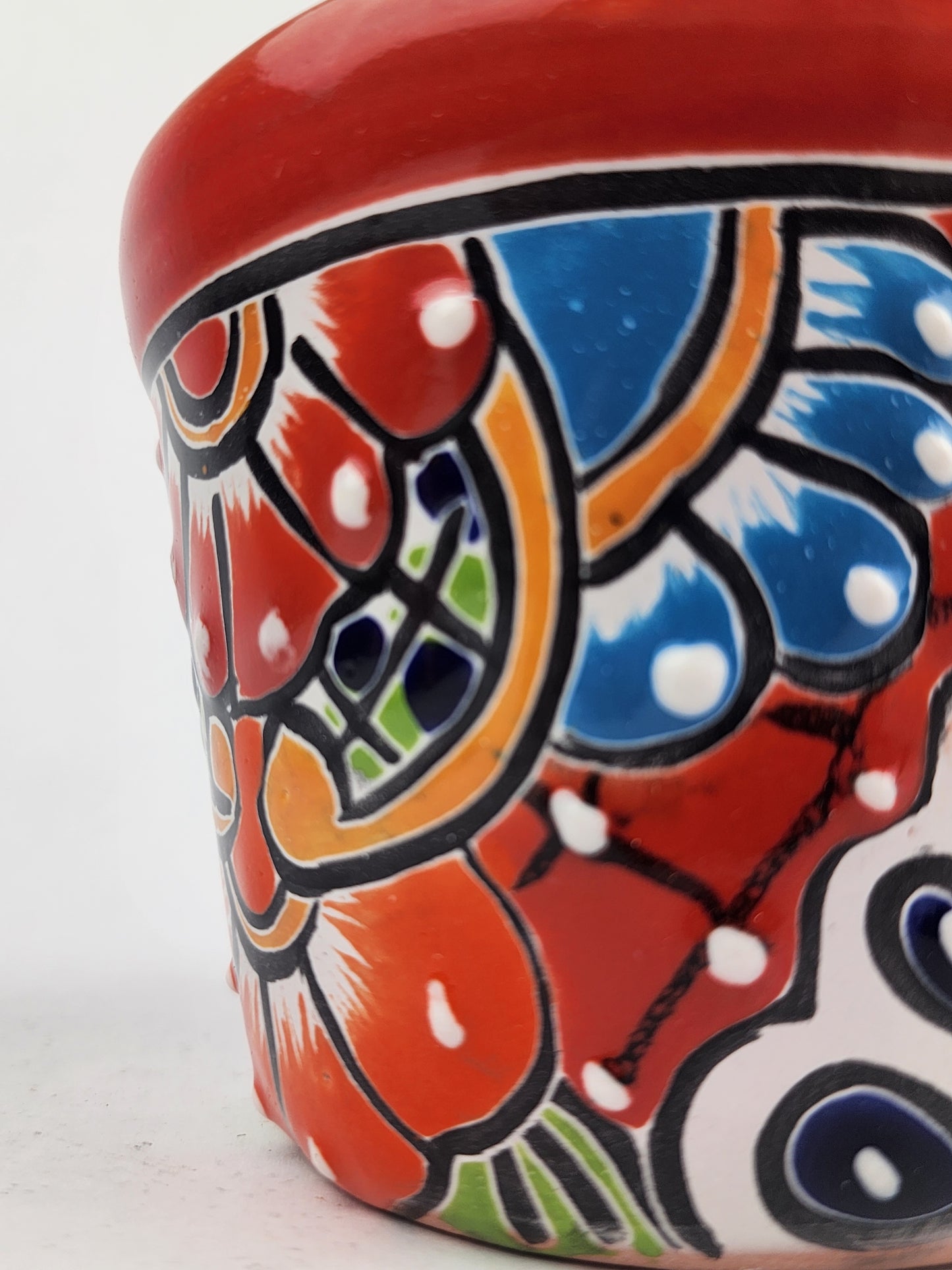 Red Rim Talavera-Style Ceramic Planter 5" | Small Indoor Plant Pot