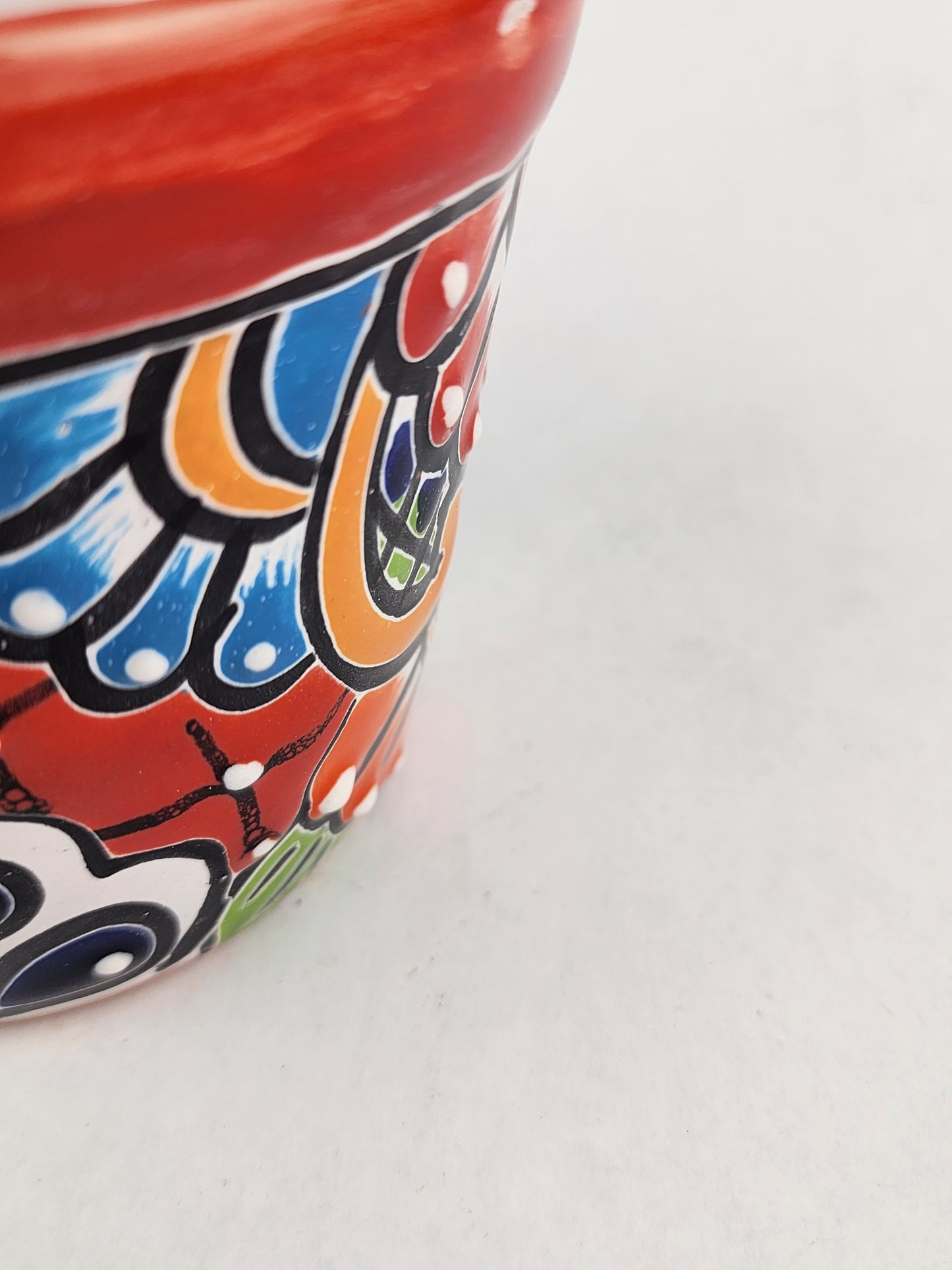 Red Rim Talavera-Style Ceramic Planter 5" | Small Indoor Plant Pot