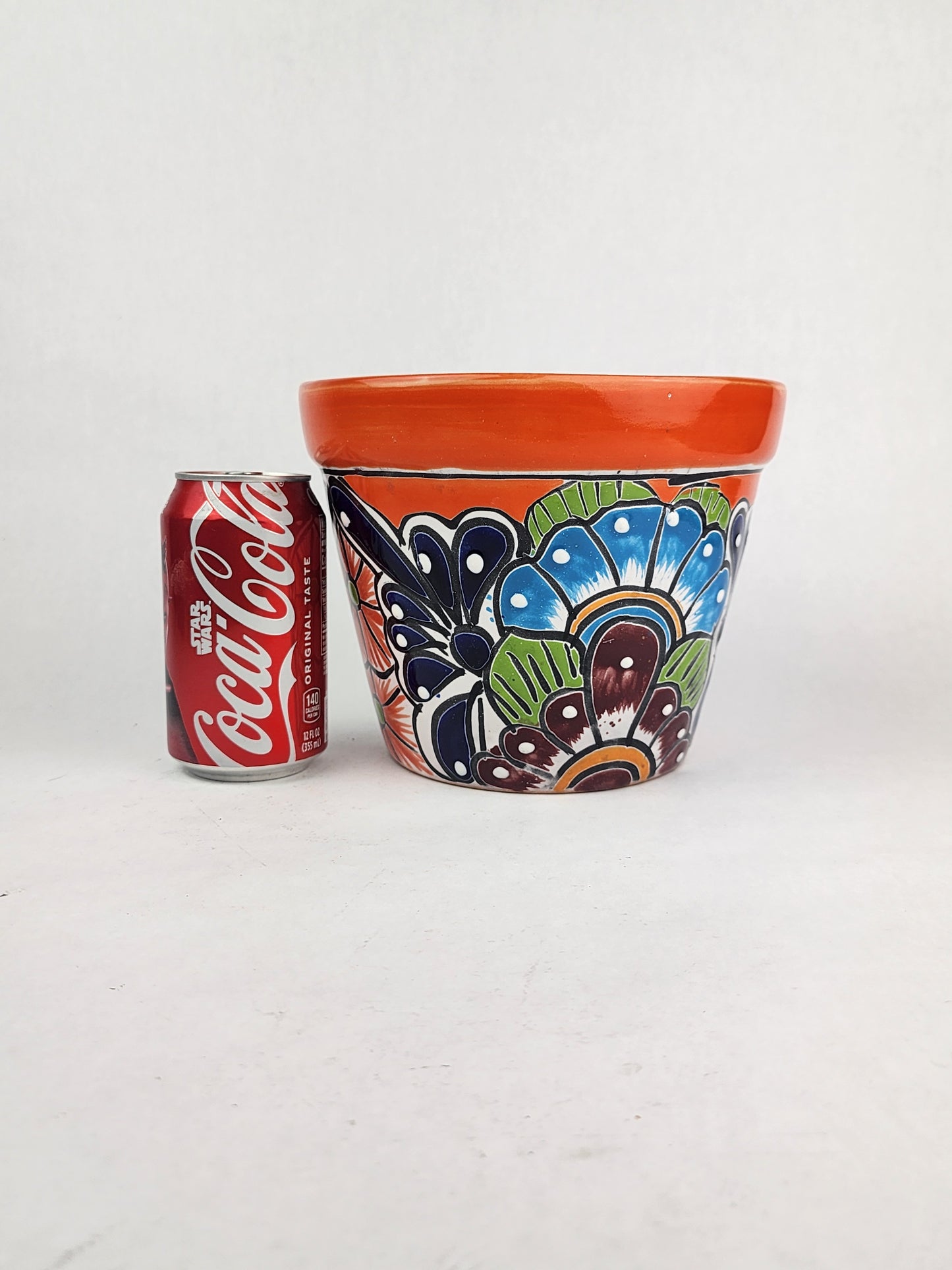 Red Orange Rim Talavera-Style Ceramic Planter 8" | Statement Plant Pot