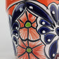 Red Orange Rim Talavera-Style Ceramic Planter 8" | Statement Plant Pot