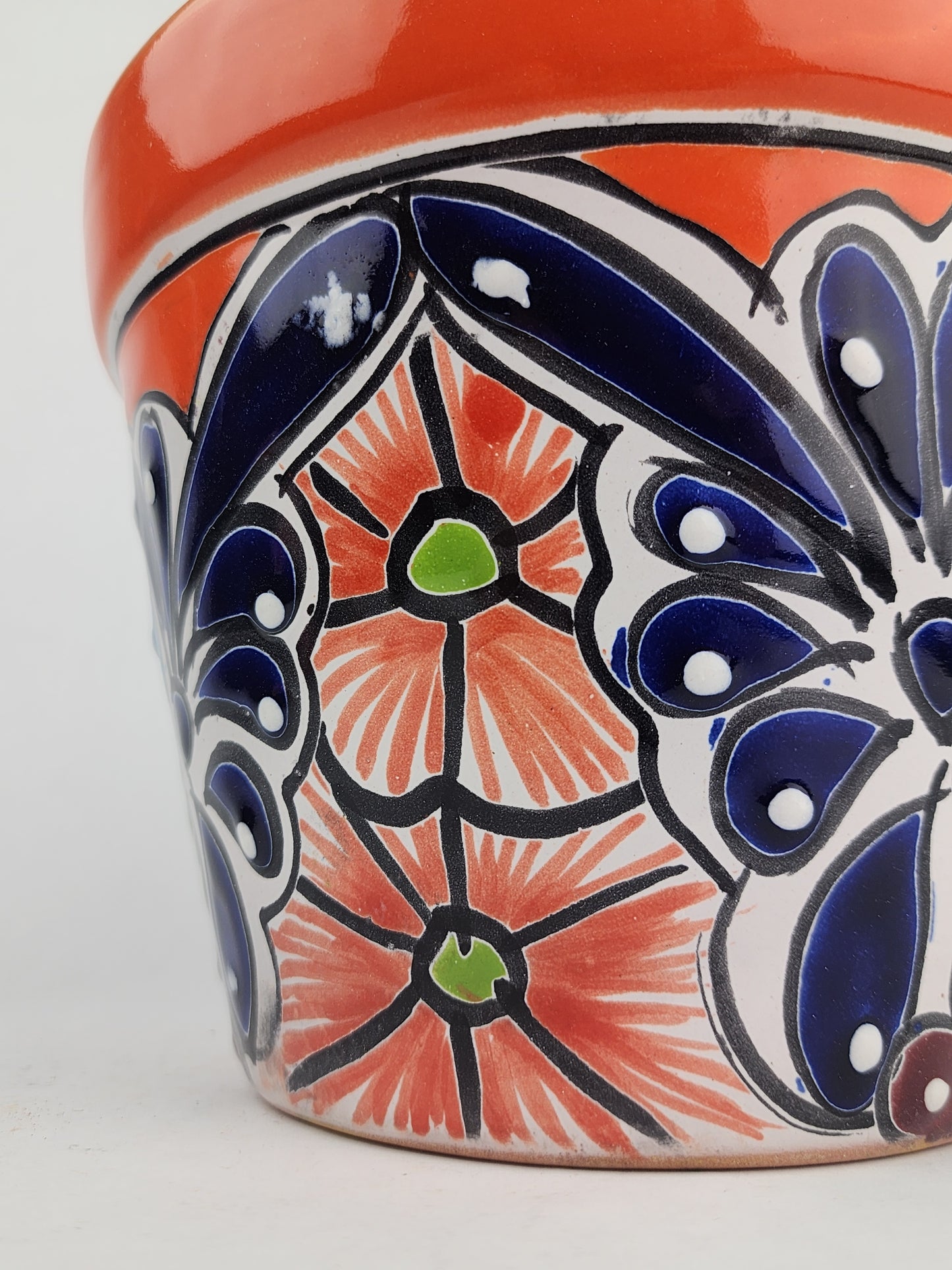 Red Orange Rim Talavera-Style Ceramic Planter 8" | Statement Plant Pot