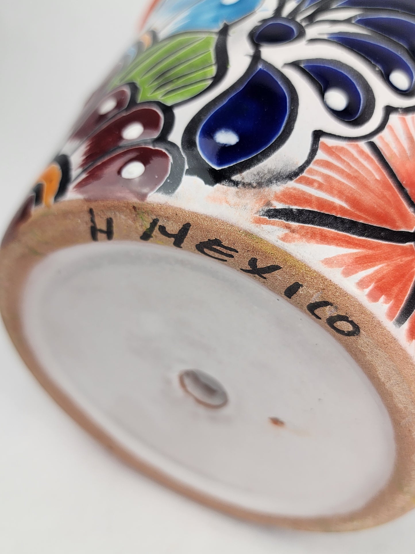 Red Orange Rim Talavera-Style Ceramic Planter 8" | Statement Plant Pot