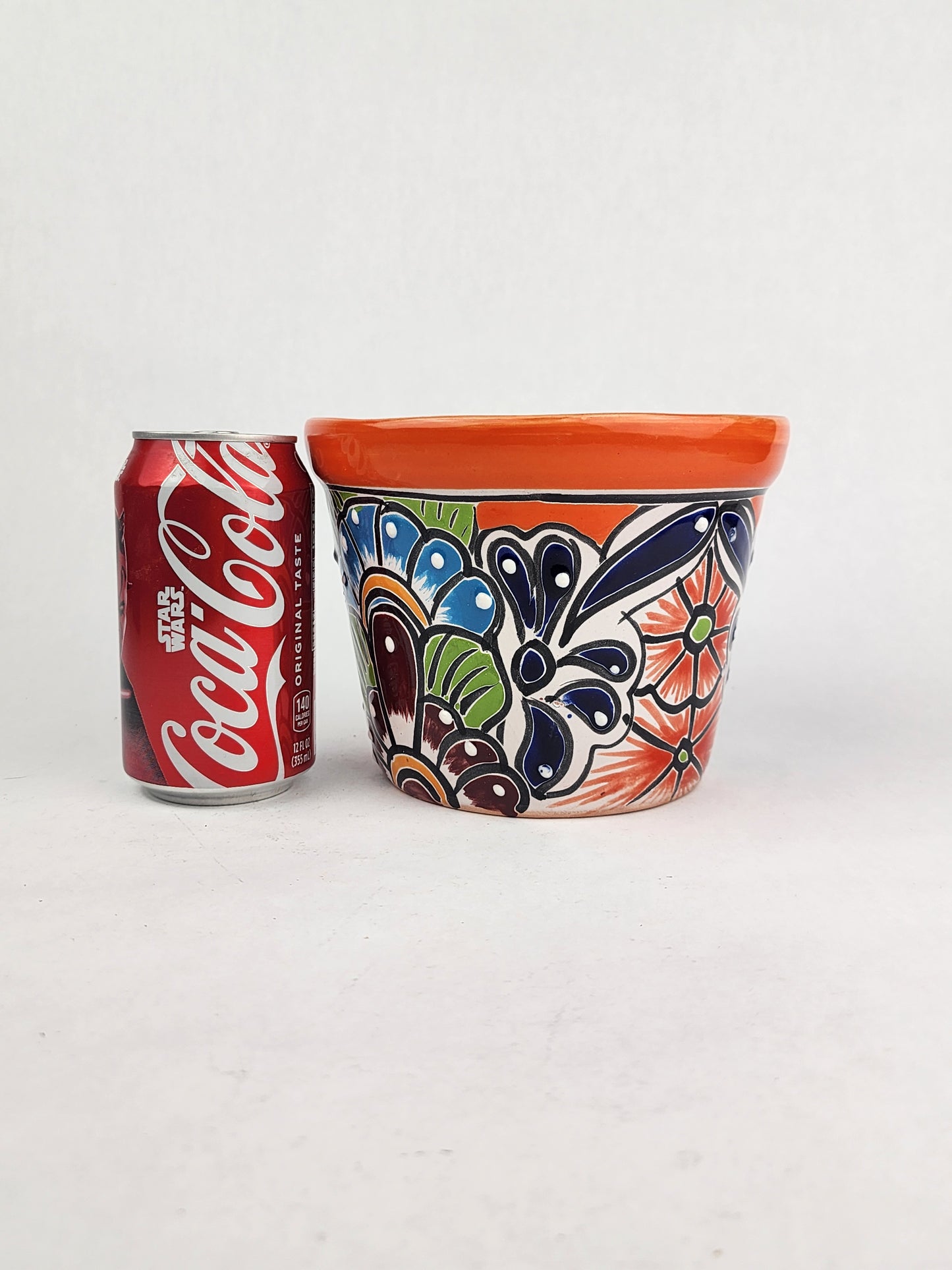 Red Orange Rim Talavera-Style Ceramic Planter 7" | Indoor Plant Pot