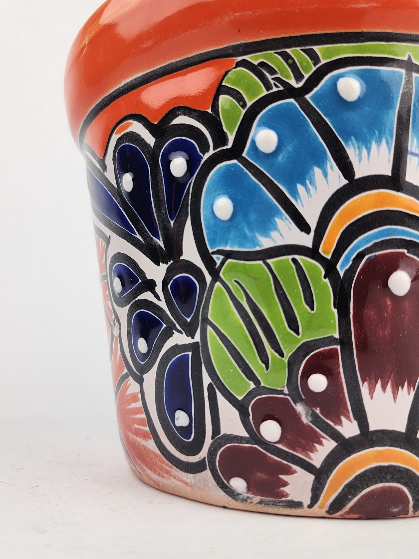 Red Orange Rim Talavera-Style Ceramic Planter 7" | Indoor Plant Pot