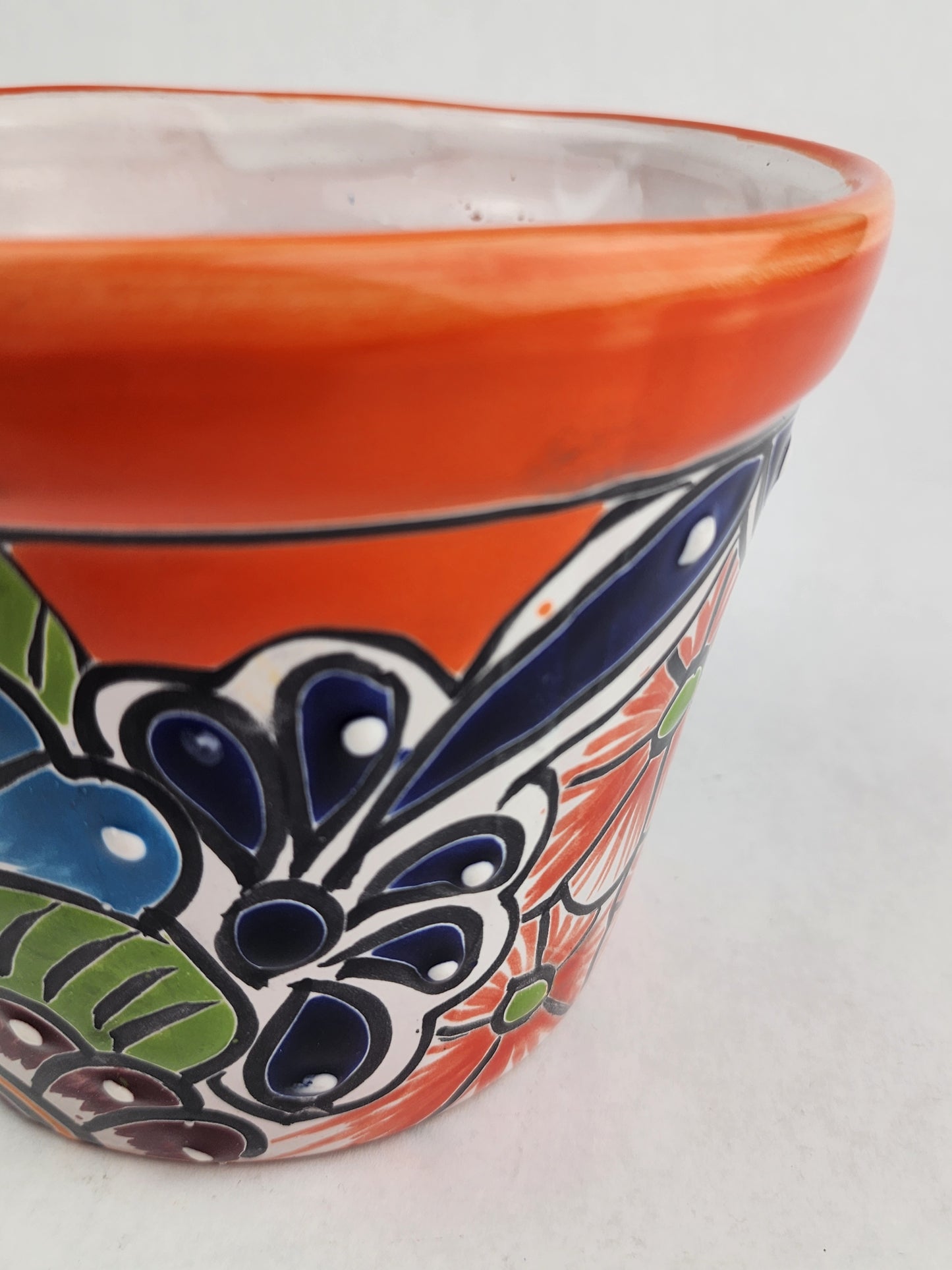 Red Orange Rim Talavera-Style Ceramic Planter 7" | Indoor Plant Pot