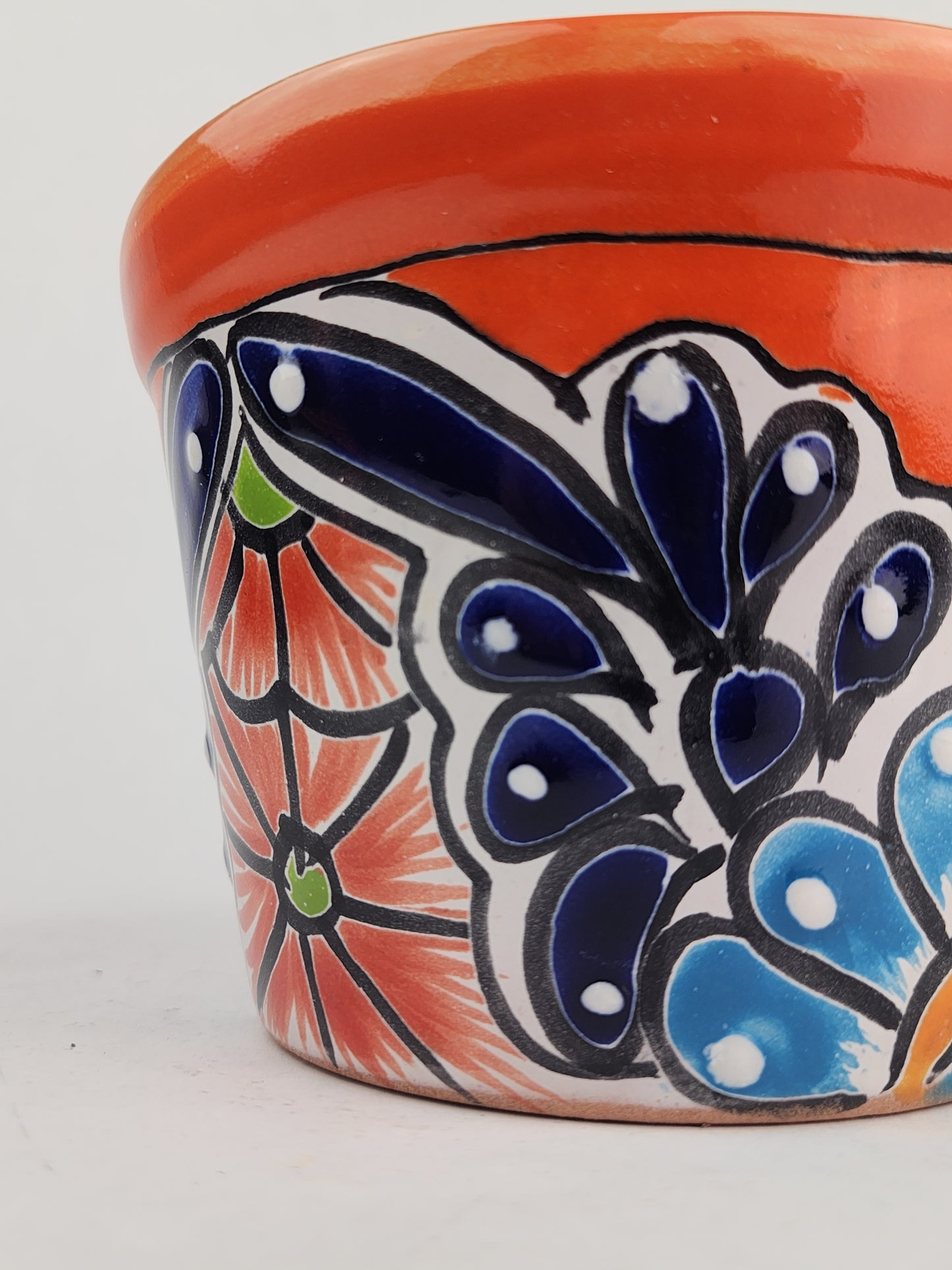 Red Orange Rim Talavera-Style Ceramic Planter 6" | Decorative Plant Pot