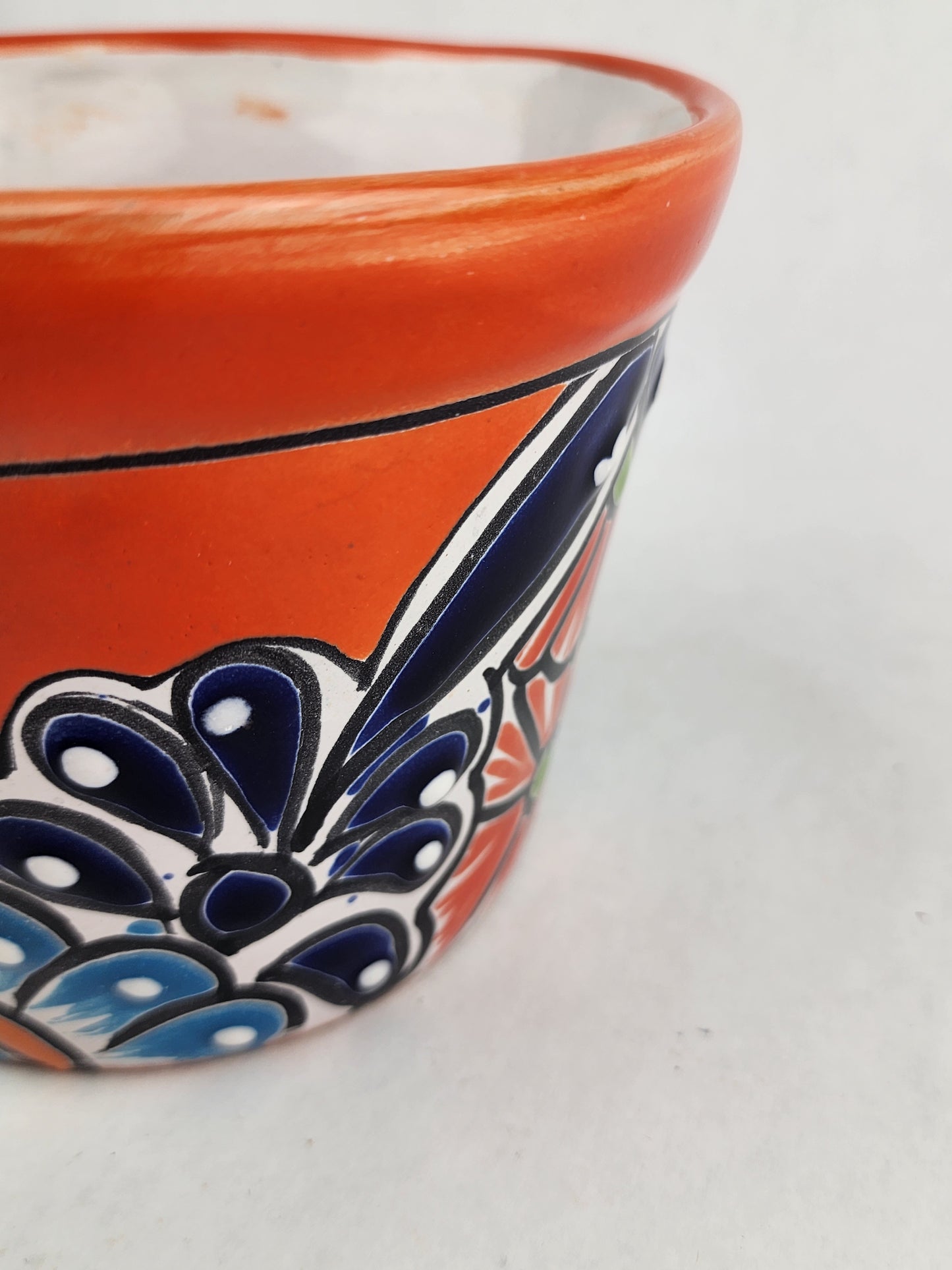 Red Orange Rim Talavera-Style Ceramic Planter 6" | Decorative Plant Pot