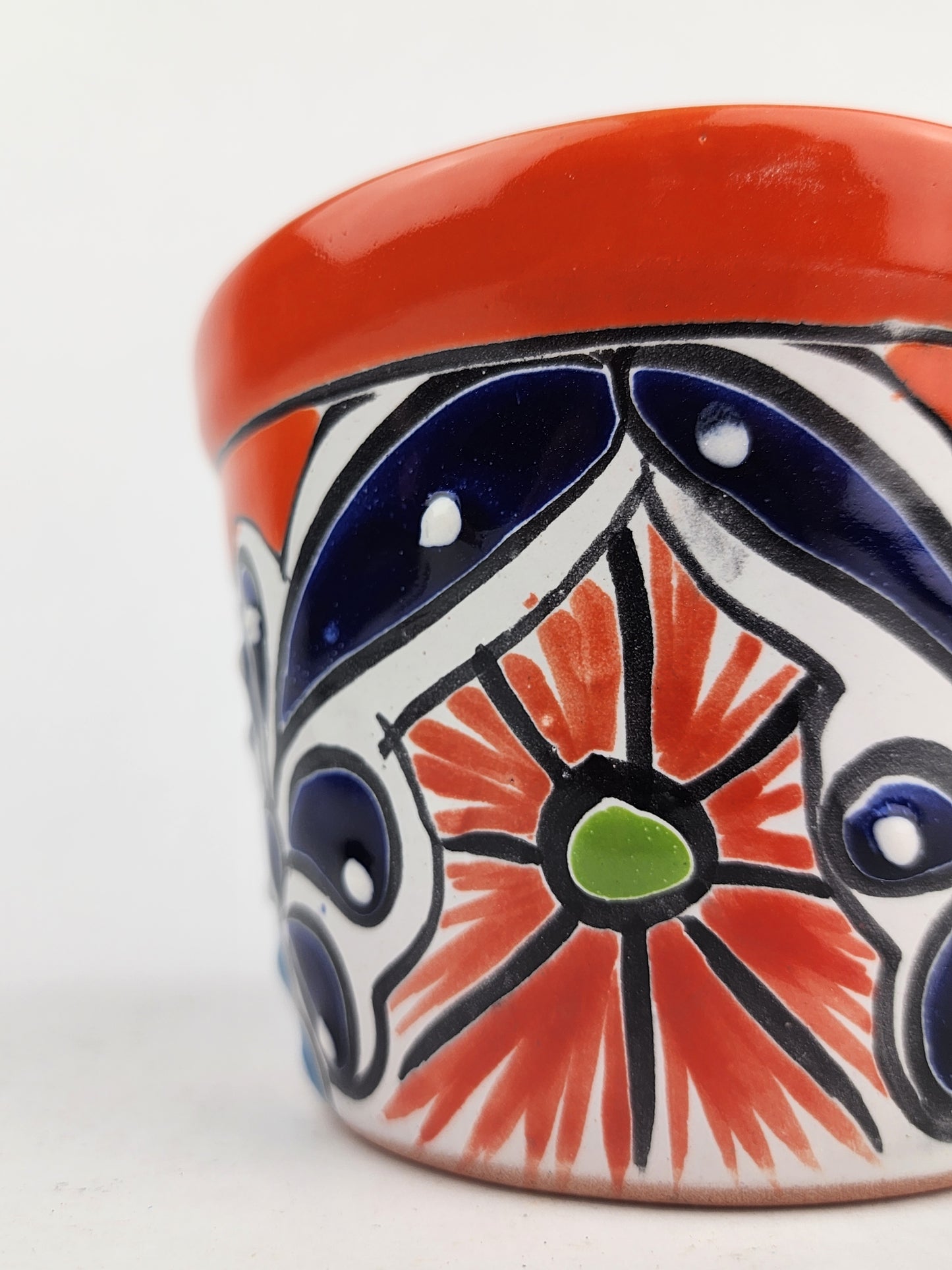 Red Orange Rim Talavera-Style Ceramic Planter 5" | Small Indoor Plant Pot