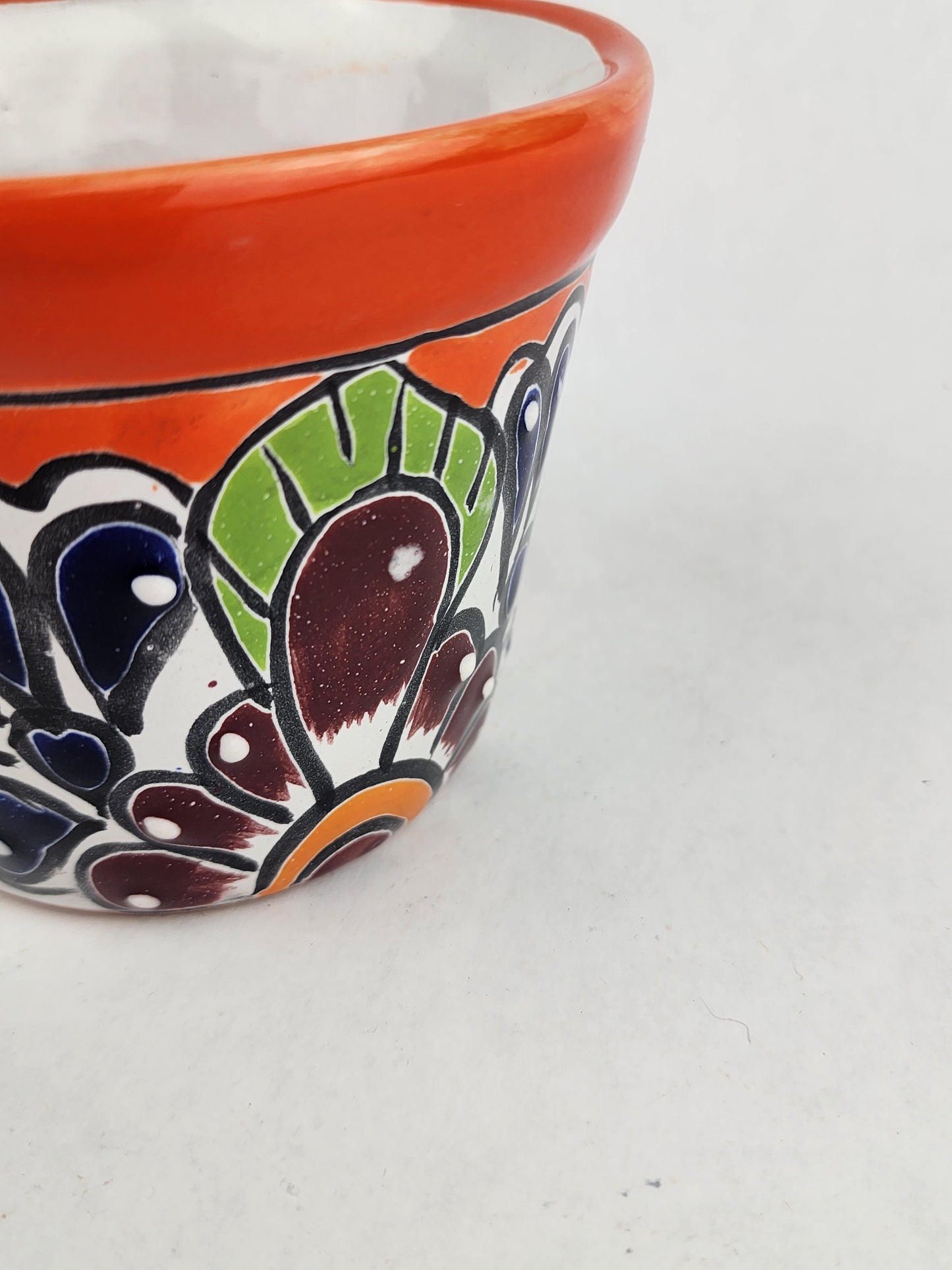 Red Orange Rim Talavera-Style Ceramic Planter 5" | Small Indoor Plant Pot