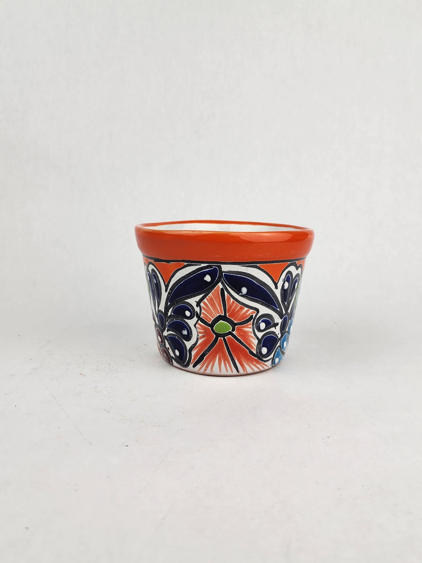 Red Orange Rim Talavera-Style Ceramic Planter 5" | Small Indoor Plant Pot