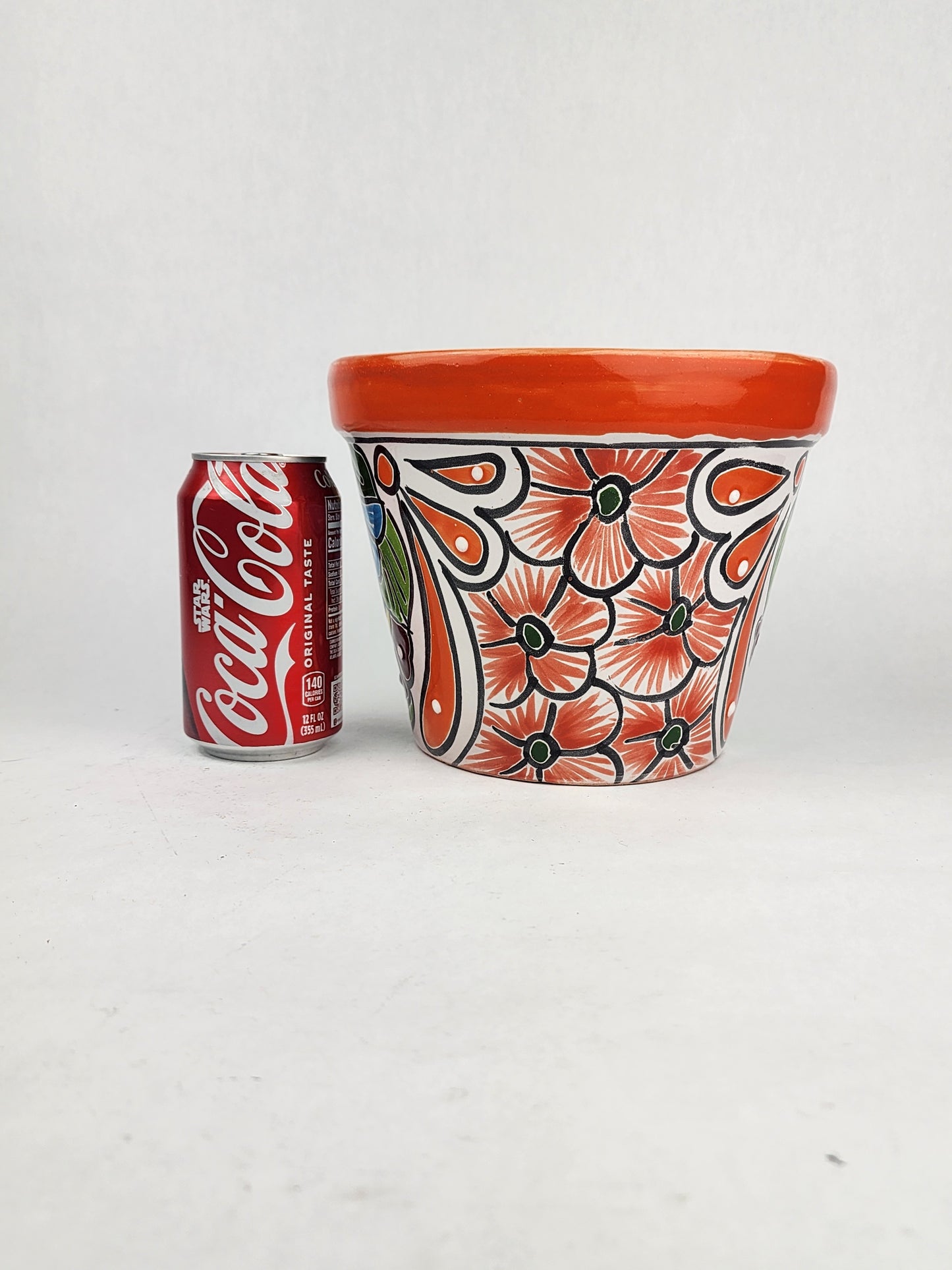 Red Orange Rim Talavera-Style Ceramic Planter 8" | Houseplant Pot